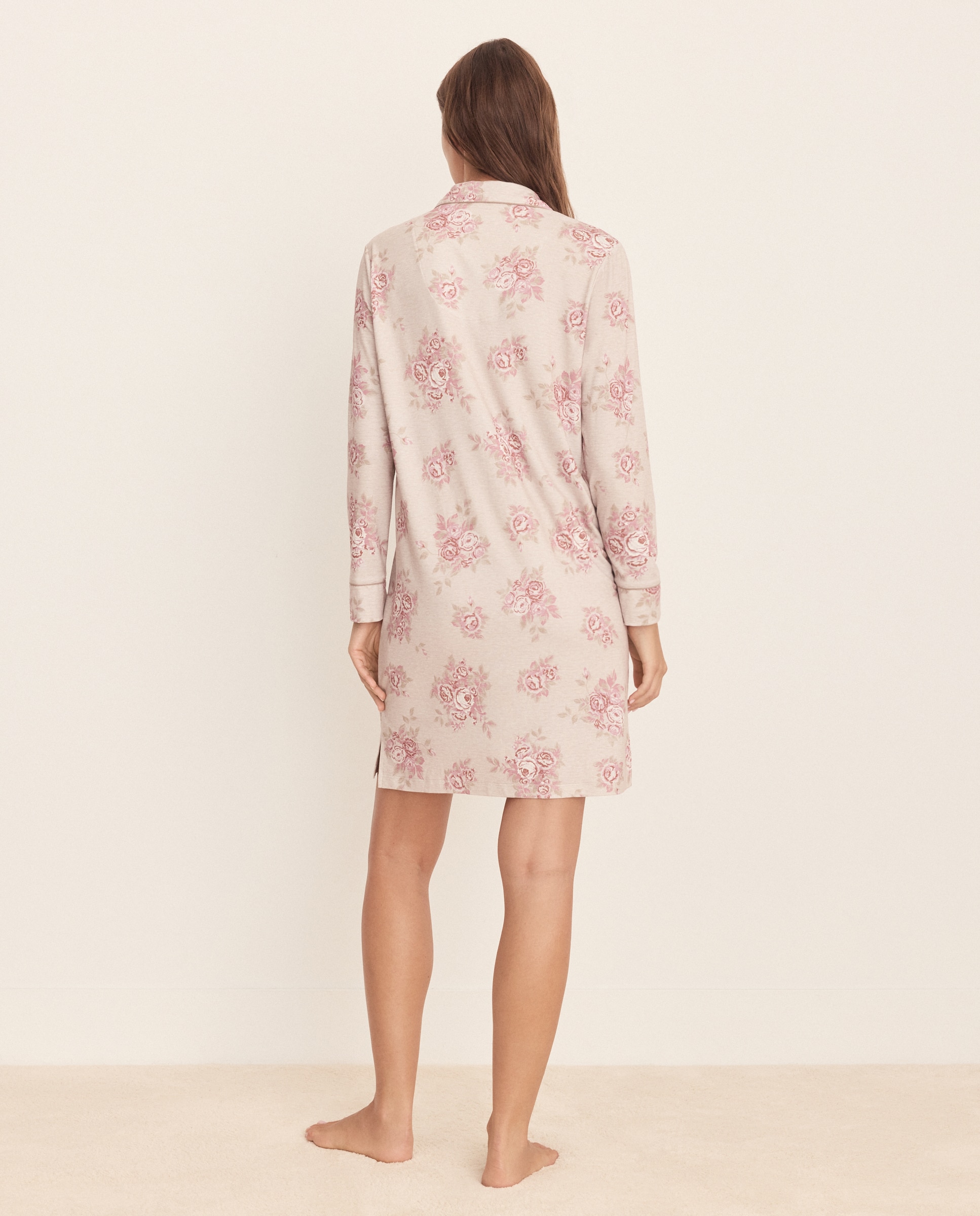 Camisa de Dormir com Botões e Estampado Floral Rosa-2