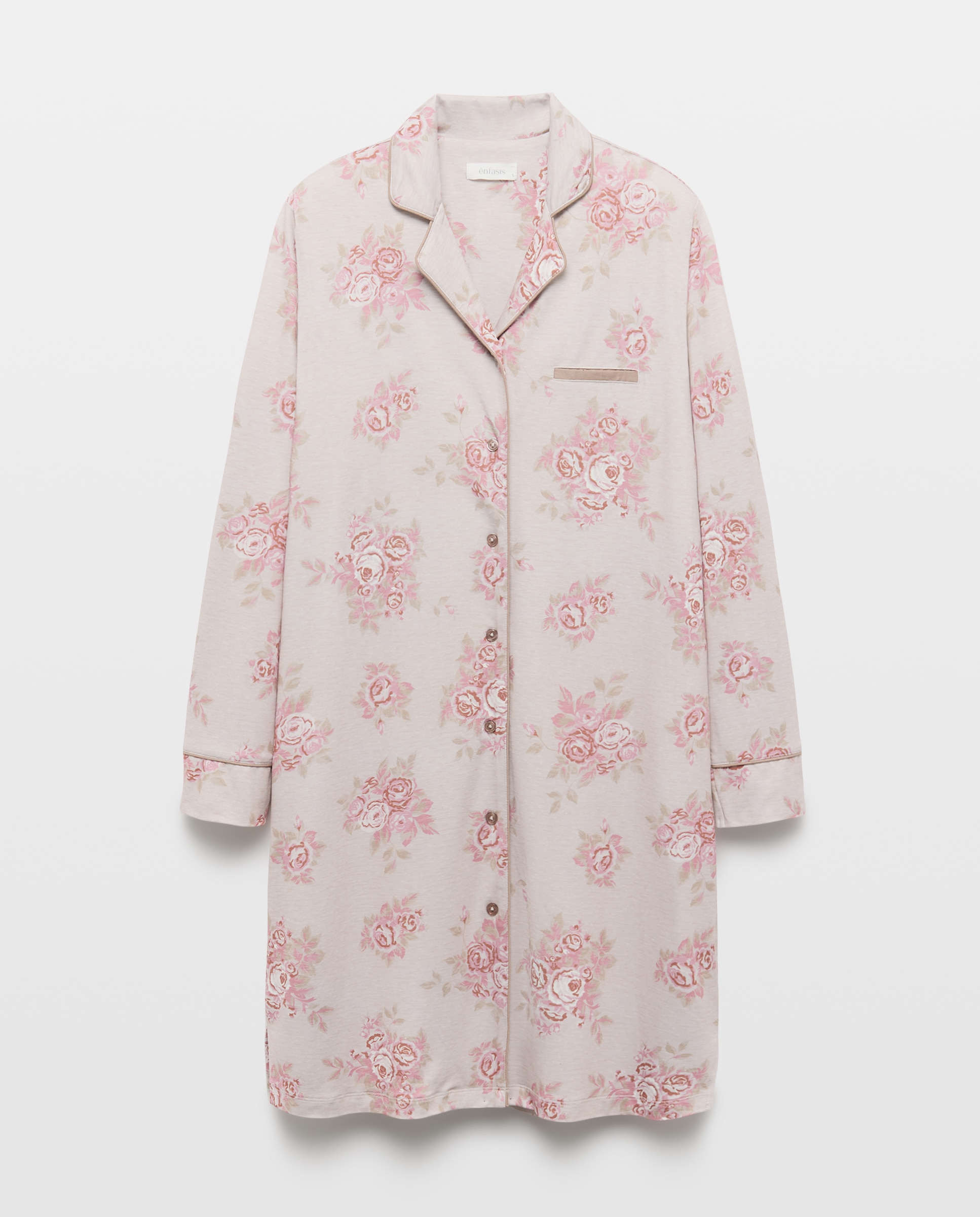 Camisa de Dormir com Botões e Estampado Floral Rosa-3
