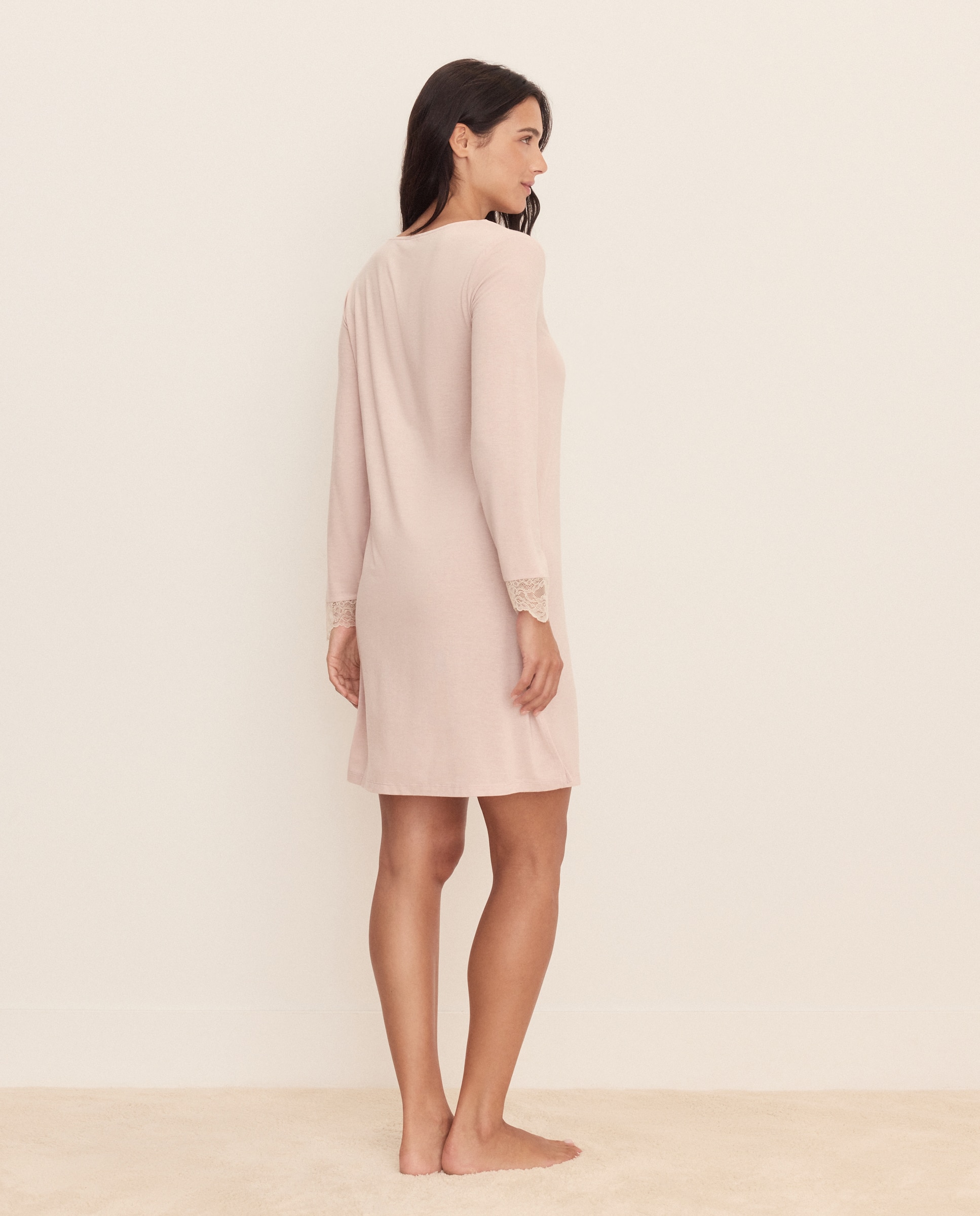 Camisa de Dormir com Detalhes na Gola 230 Rosa Escuro-2