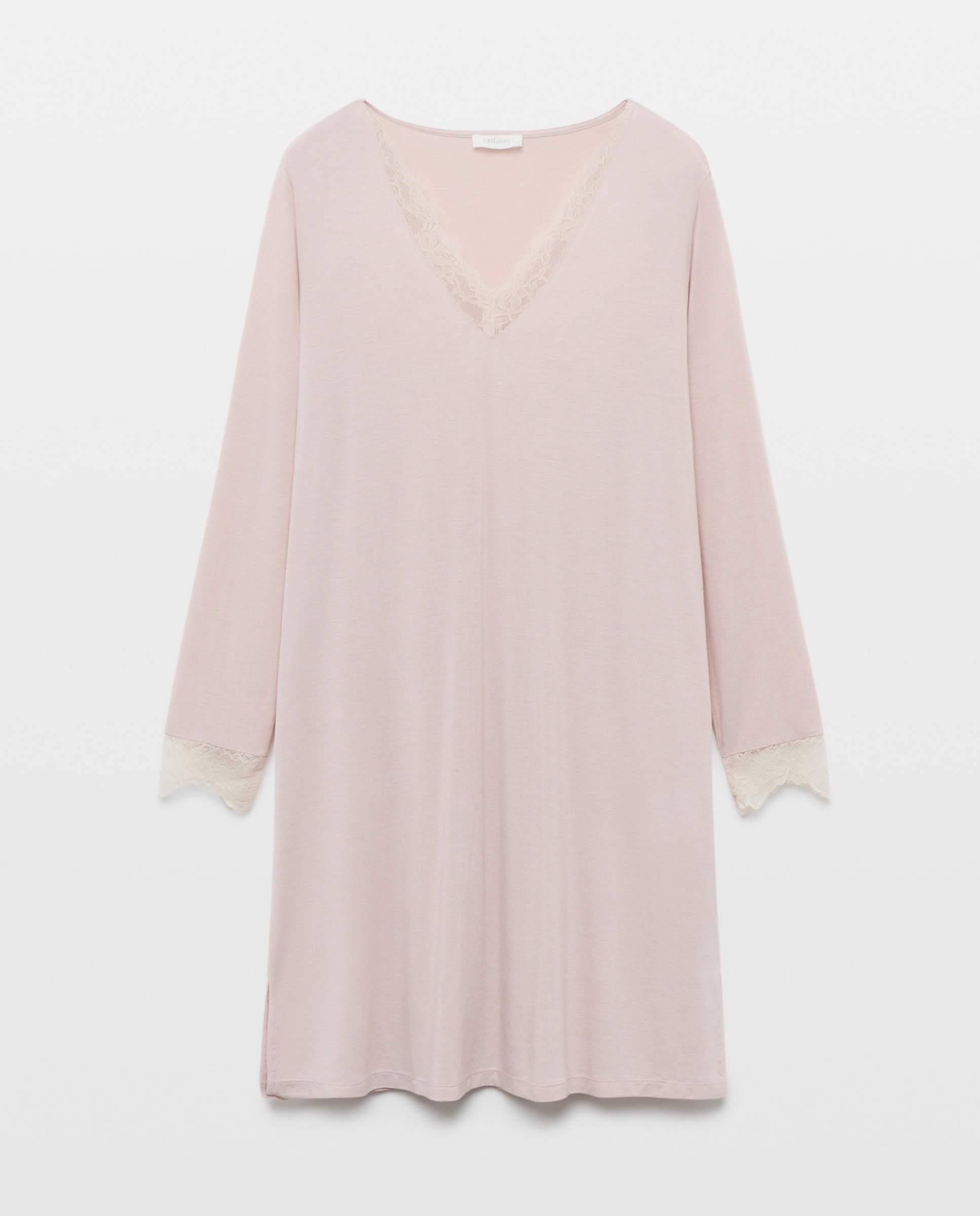 Camisa de Dormir com Detalhes na Gola 230 Rosa Escuro-3
