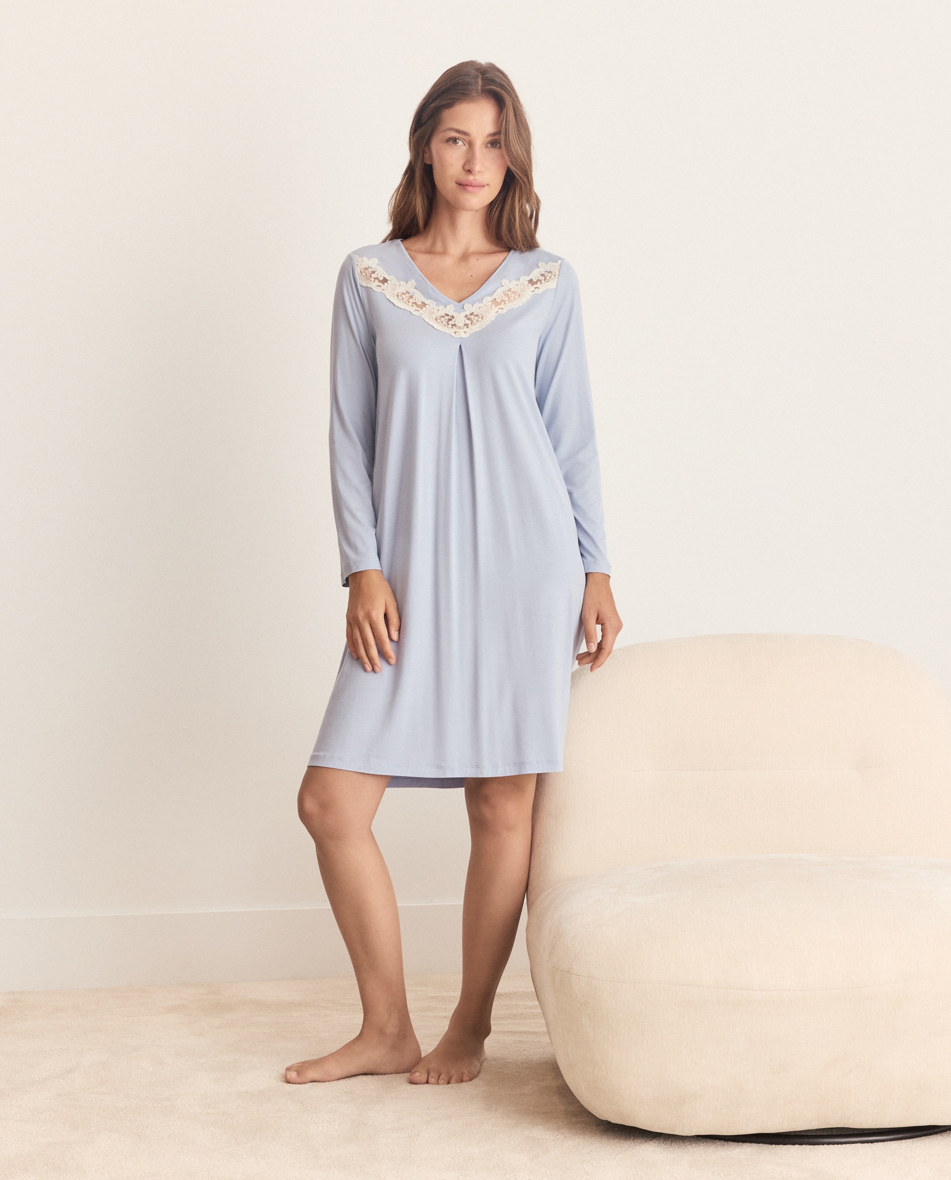 Camisón liso encaje escote - Énfasis - 400 Azul 400 Azul-1