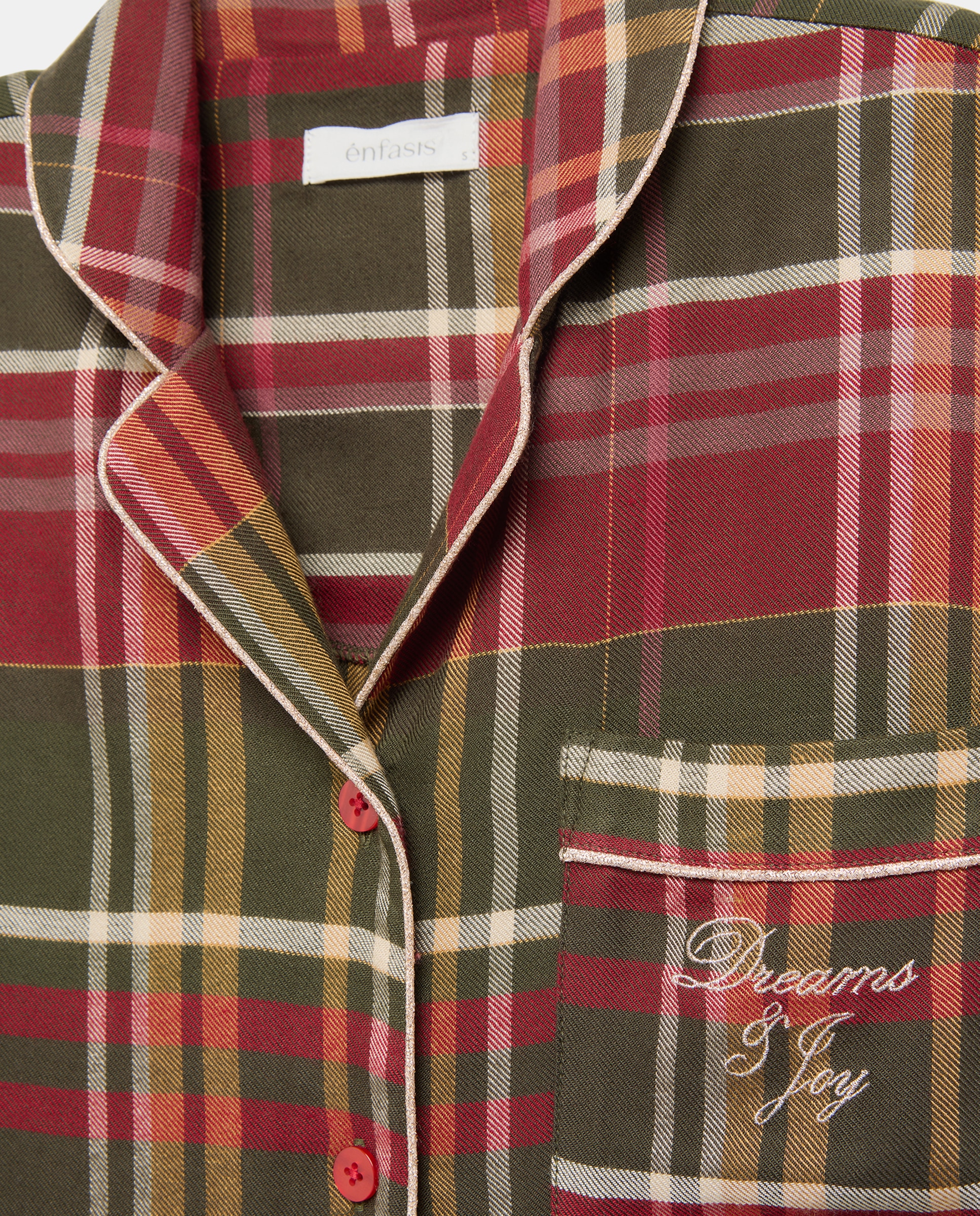 Camisa de Dormir Tipo Camiseiro aos Quadrados Natalícios com Detalhe no Bolso Vermelho-2