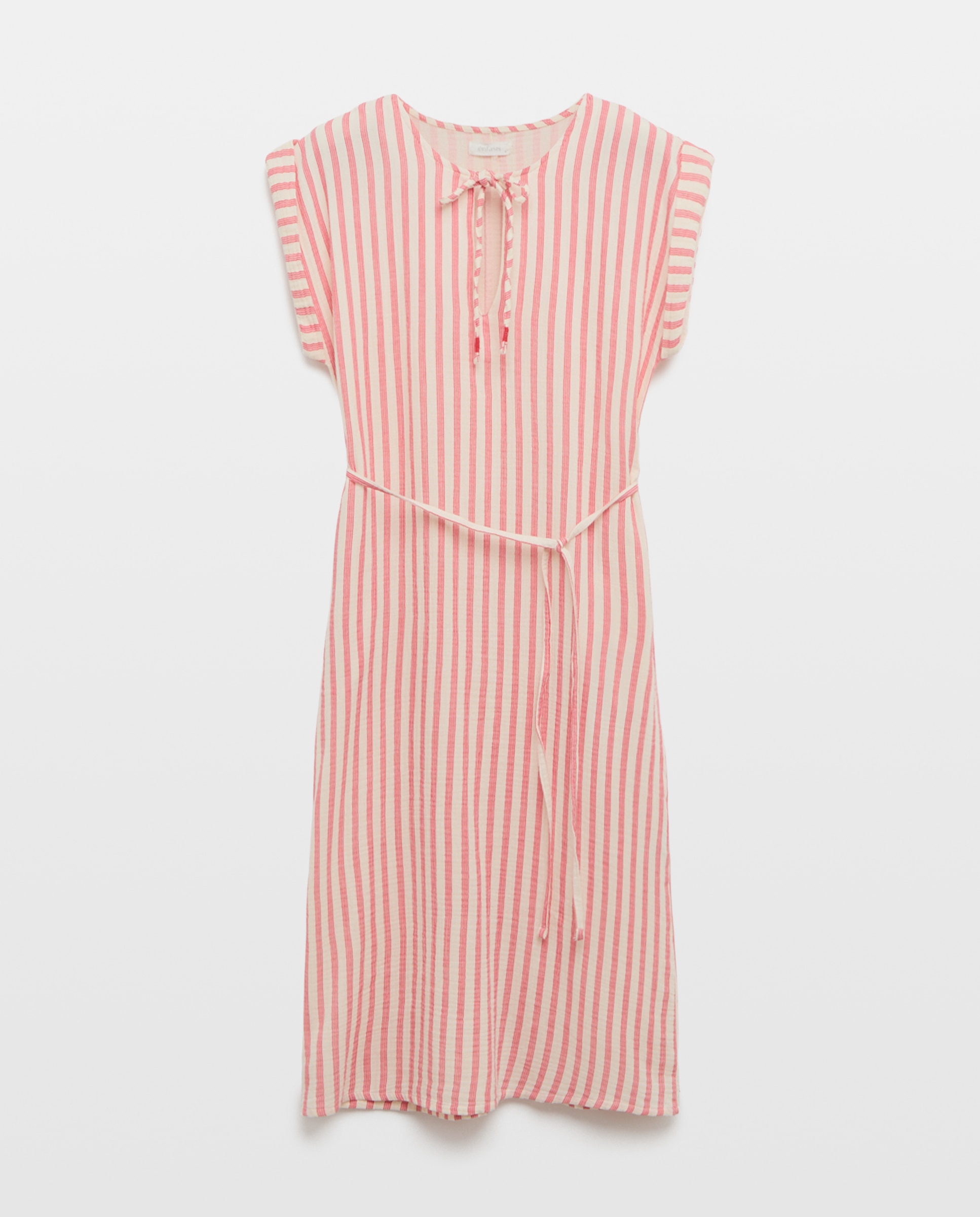 Vestido sem Mangas com Riscas Estampadas Vermelho-4
