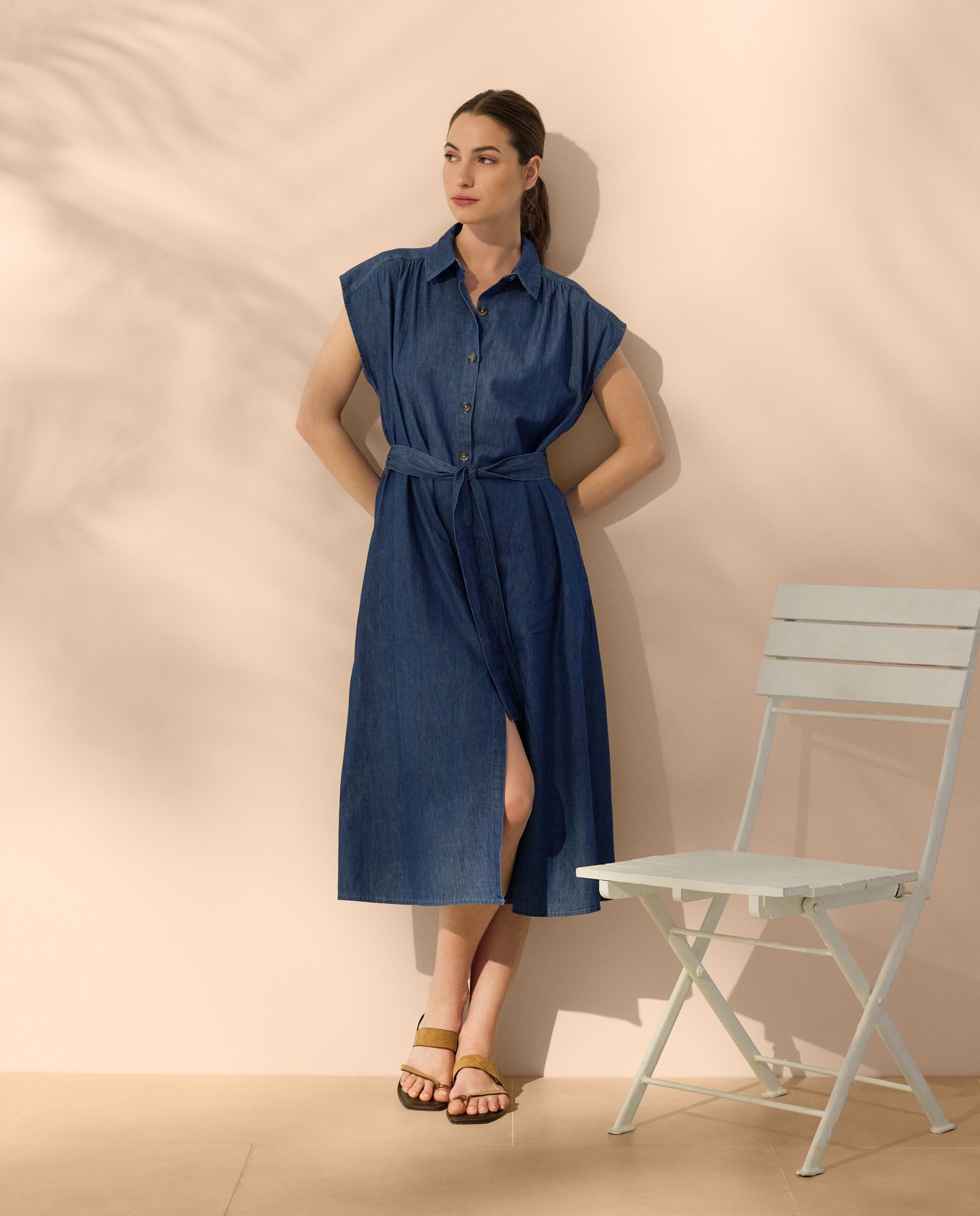 Imagen 1 de Vestido camisero de mujer manga corta con cinturón - Énfasis - Azul pálido Azul pálido
