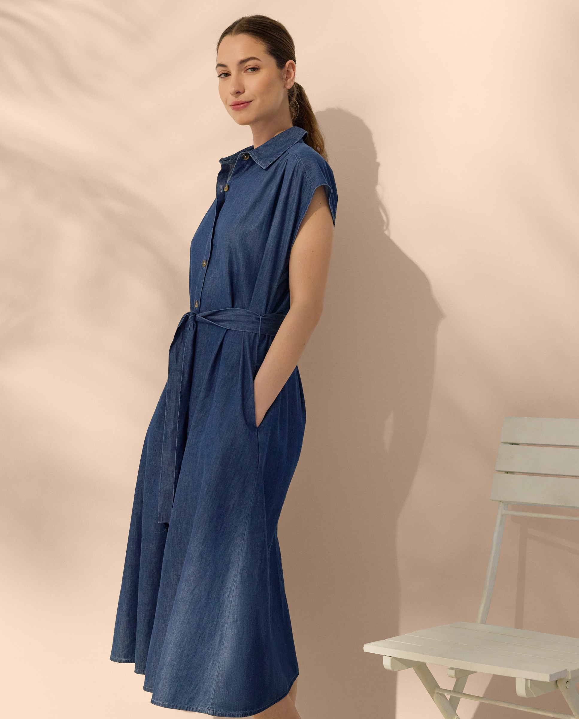 Imagen 2 de Vestido camisero de mujer manga corta con cinturón - Énfasis - Azul pálido Azul pálido