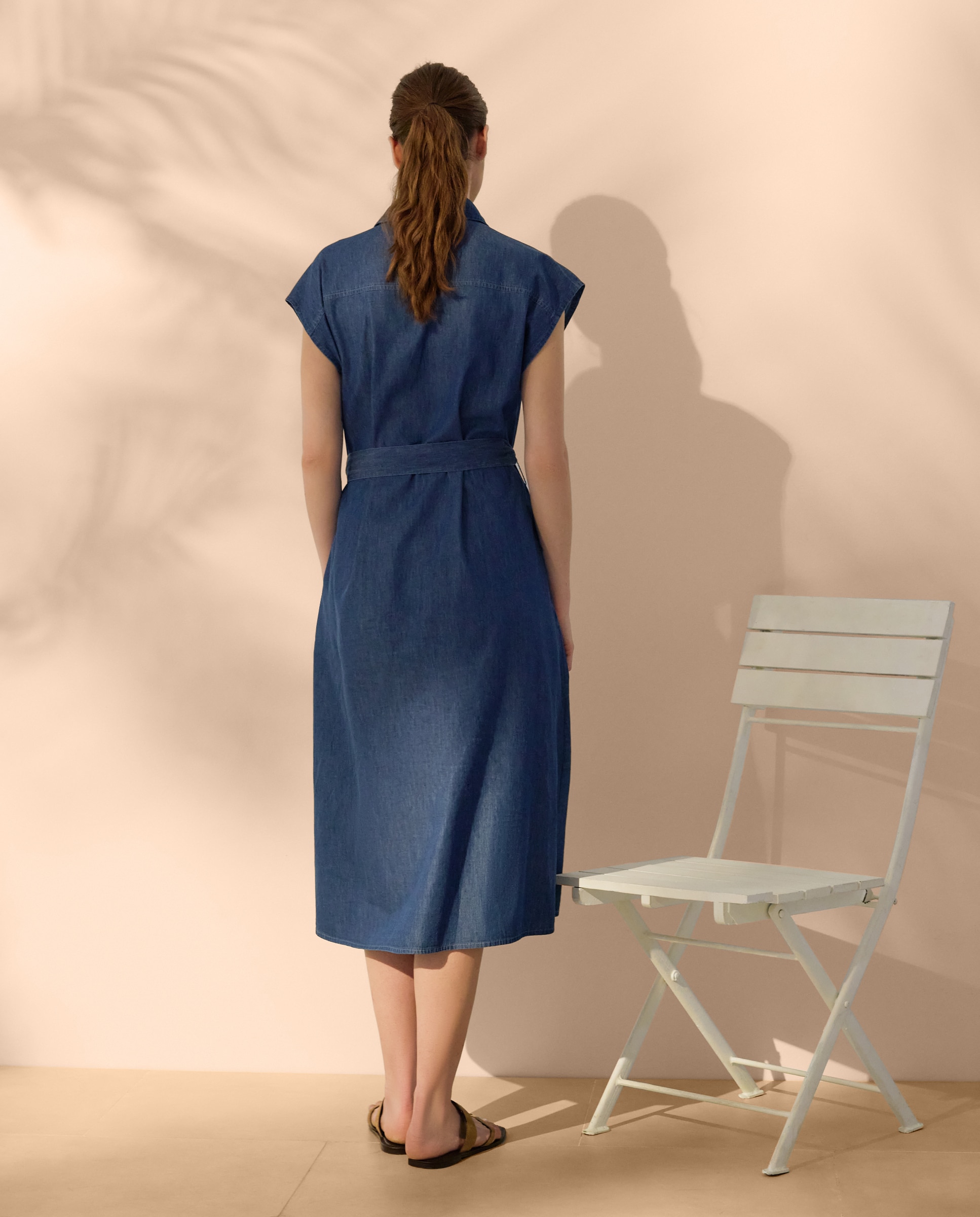 Imagen 3 de Vestido camisero de mujer manga corta con cinturón - Énfasis - Azul pálido Azul pálido