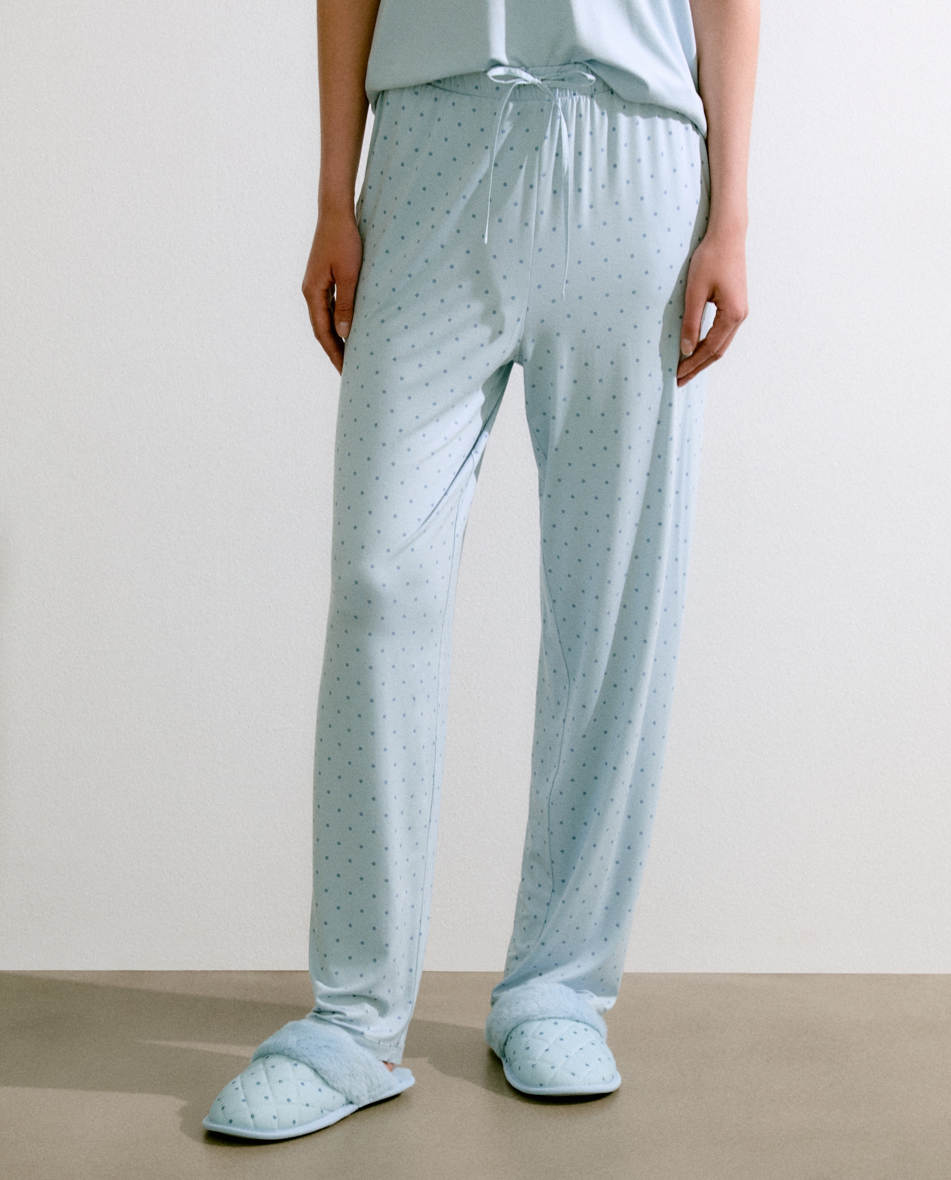 Calças Regular de Pijama às Bolinhas Cerúleo-2
