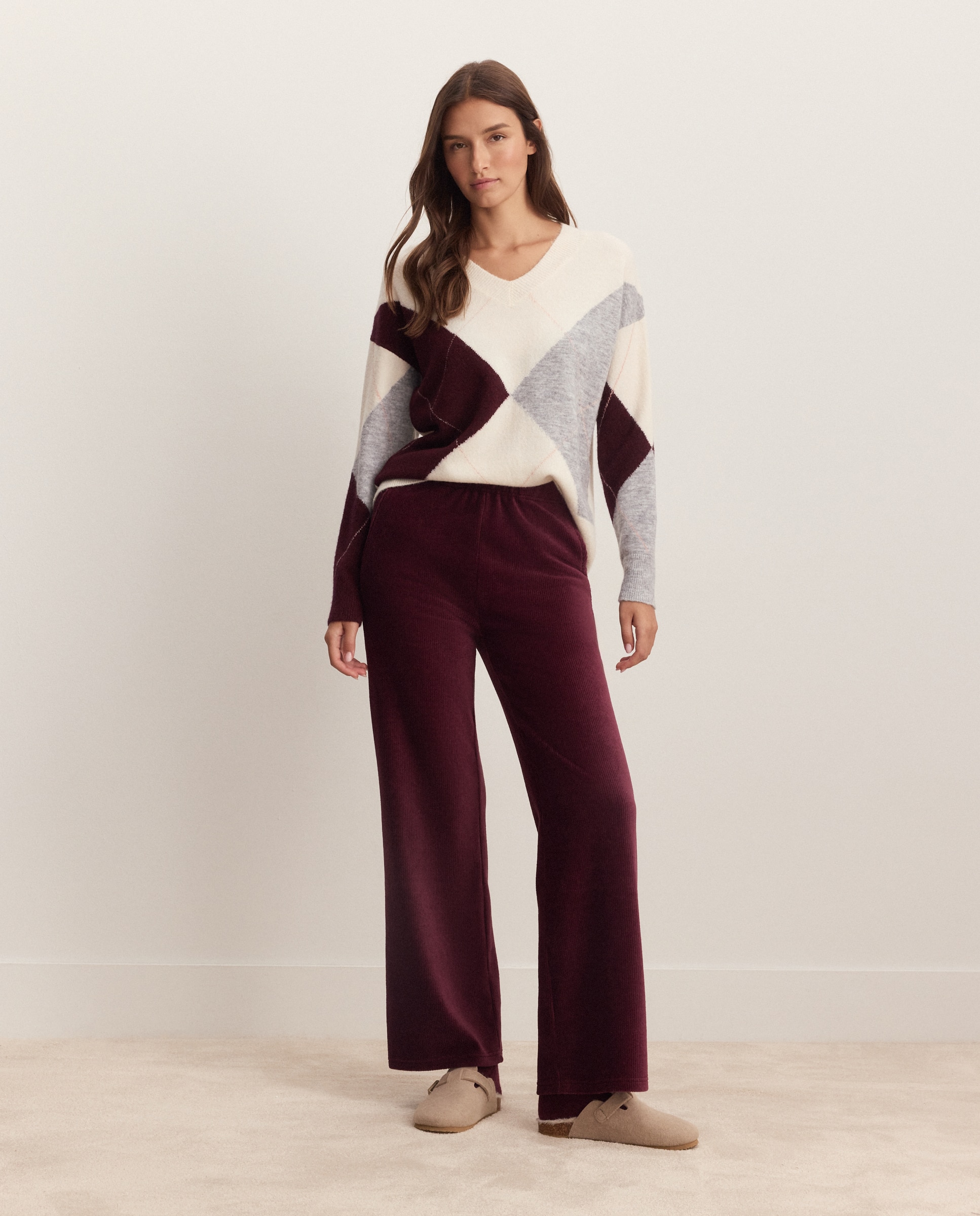 Pantalón con goma en cintura de mujer - Énfasis - Burdeos Burdeos-1