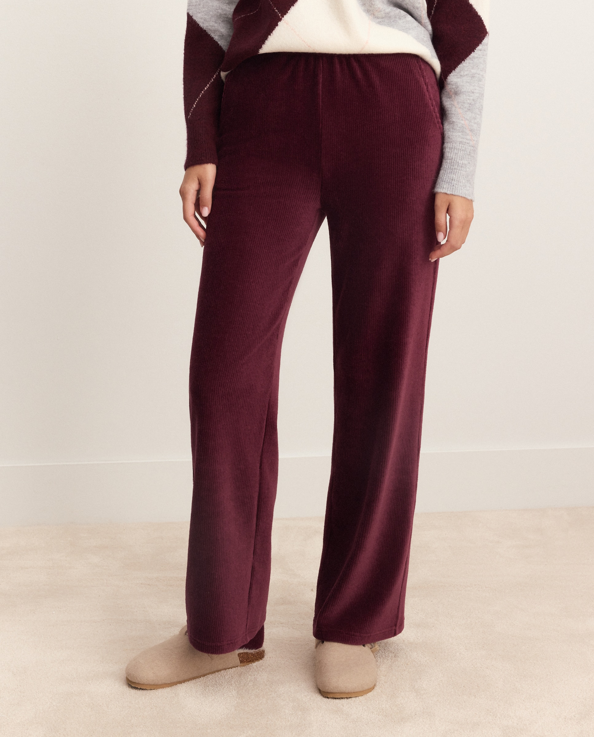 Pantalón con goma en cintura de mujer - Énfasis - Burdeos Burdeos-2