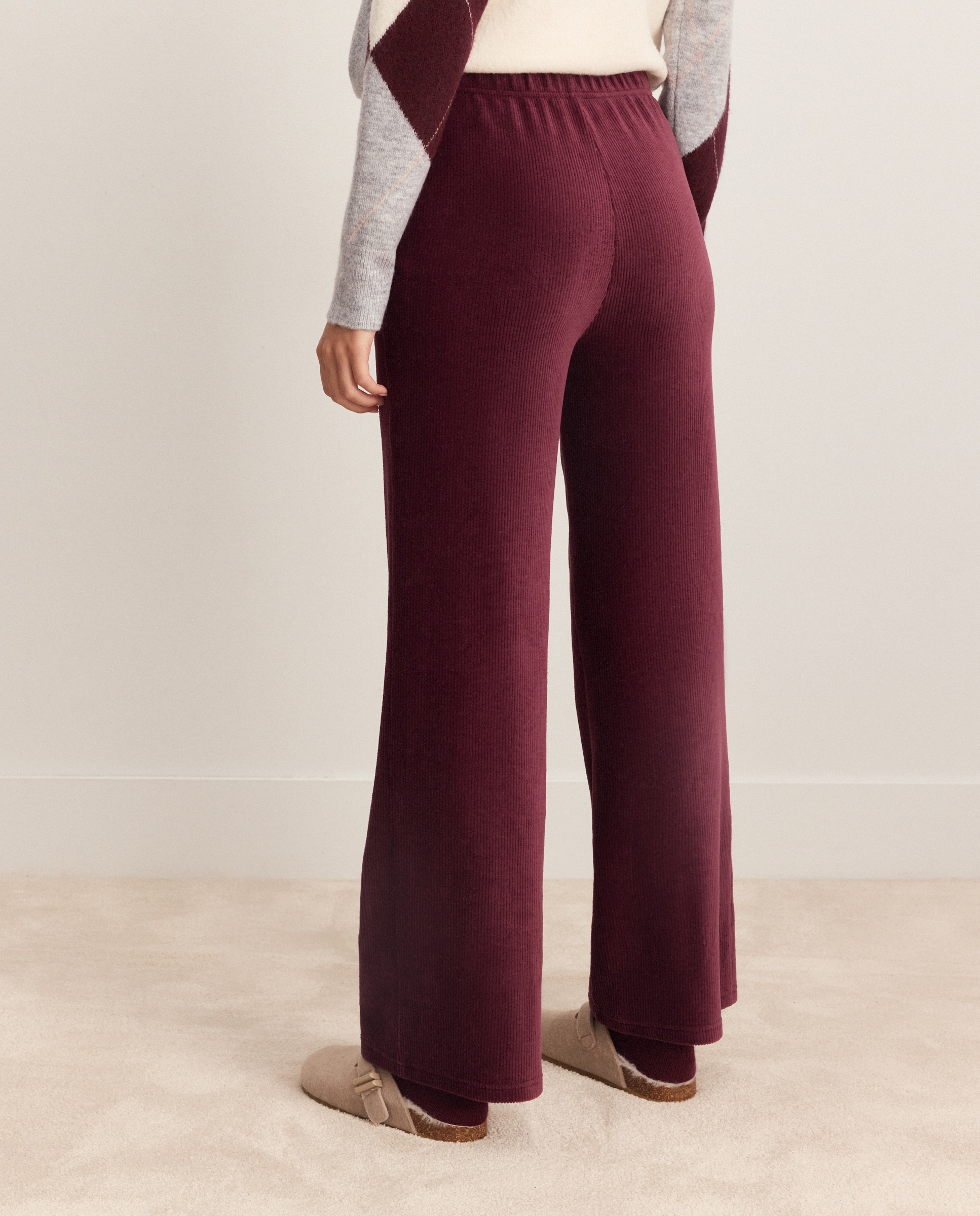 Pantalón con goma en cintura de mujer - Énfasis - Burdeos Burdeos-3