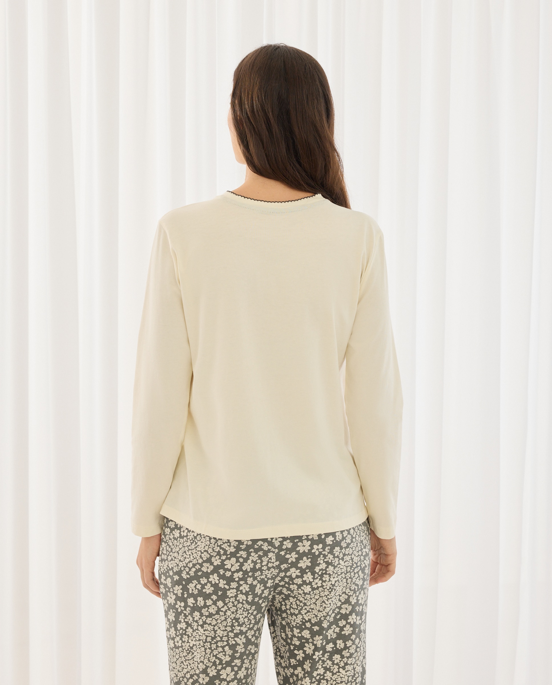 Camisola de Pijama com Detalhes de Piconela Rice Paper-3
