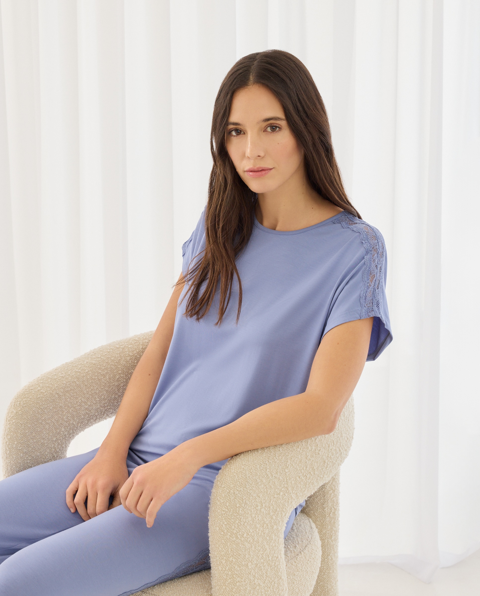 T-shirt de Viscose Lisa 400 Azul-1