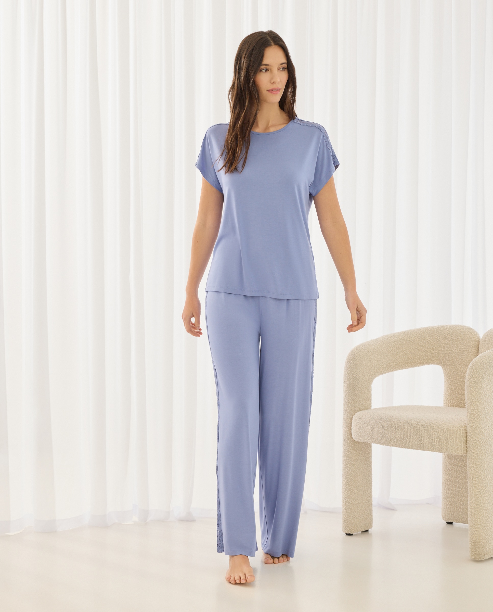 T-shirt de Viscose Lisa 400 Azul-2