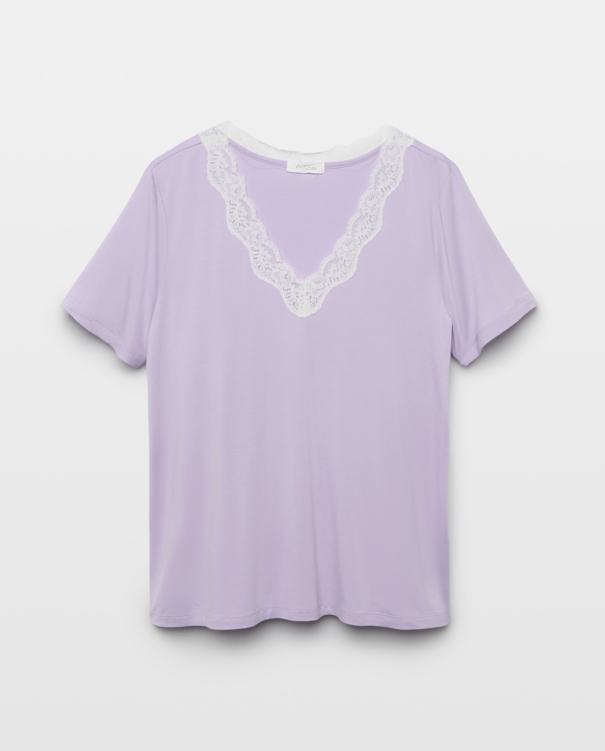 T-shirt Lisa de Decote com Renda 282 Malva-4