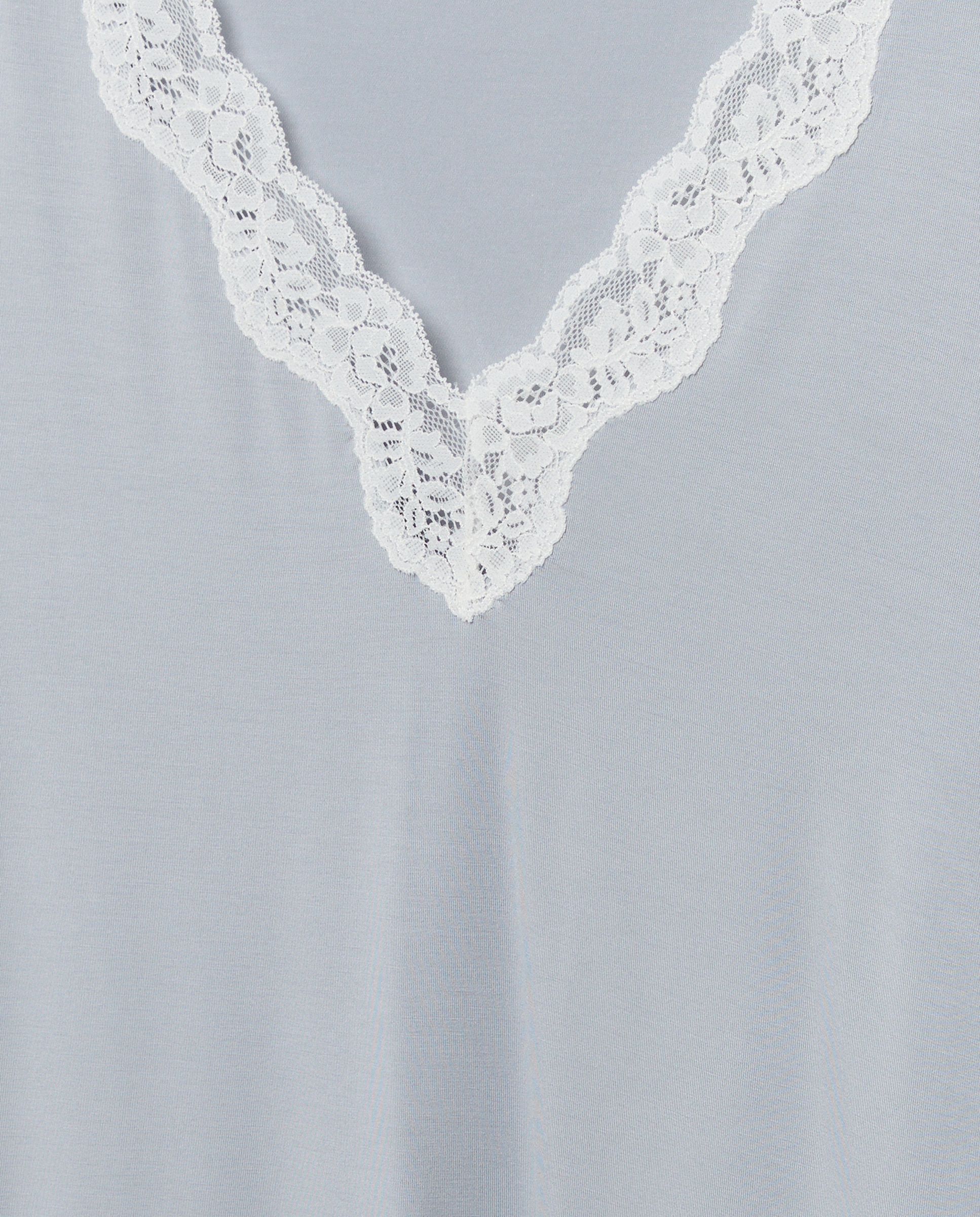 T-shirt Lisa com Decote com Renda Cinzento-claro-6