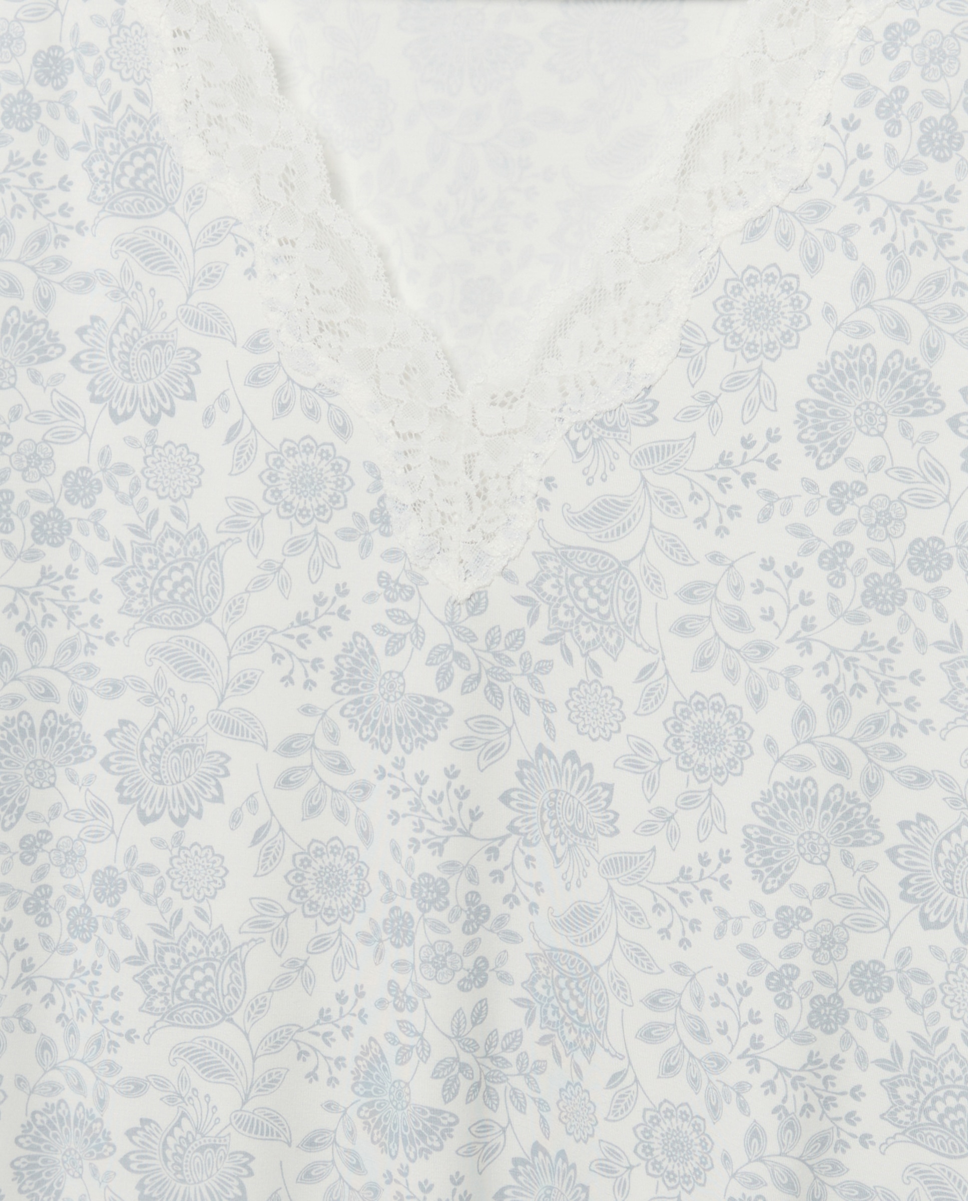 T-shirt de Decote com Renda e Estampado Branco-5