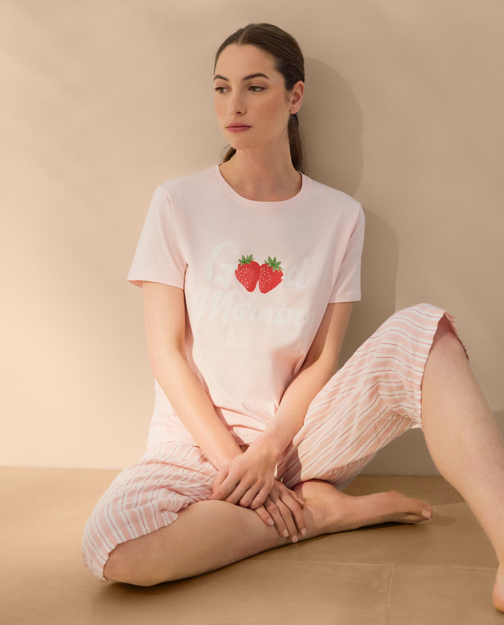 Imagen 0 de Camiseta de mujer de pijama de manga corta Rosa claro