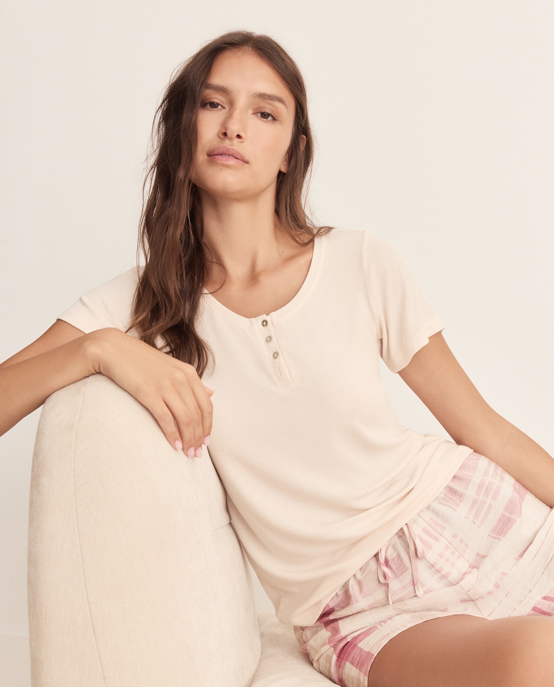 T-shirt de Decote Redondo 730 Camel-1
