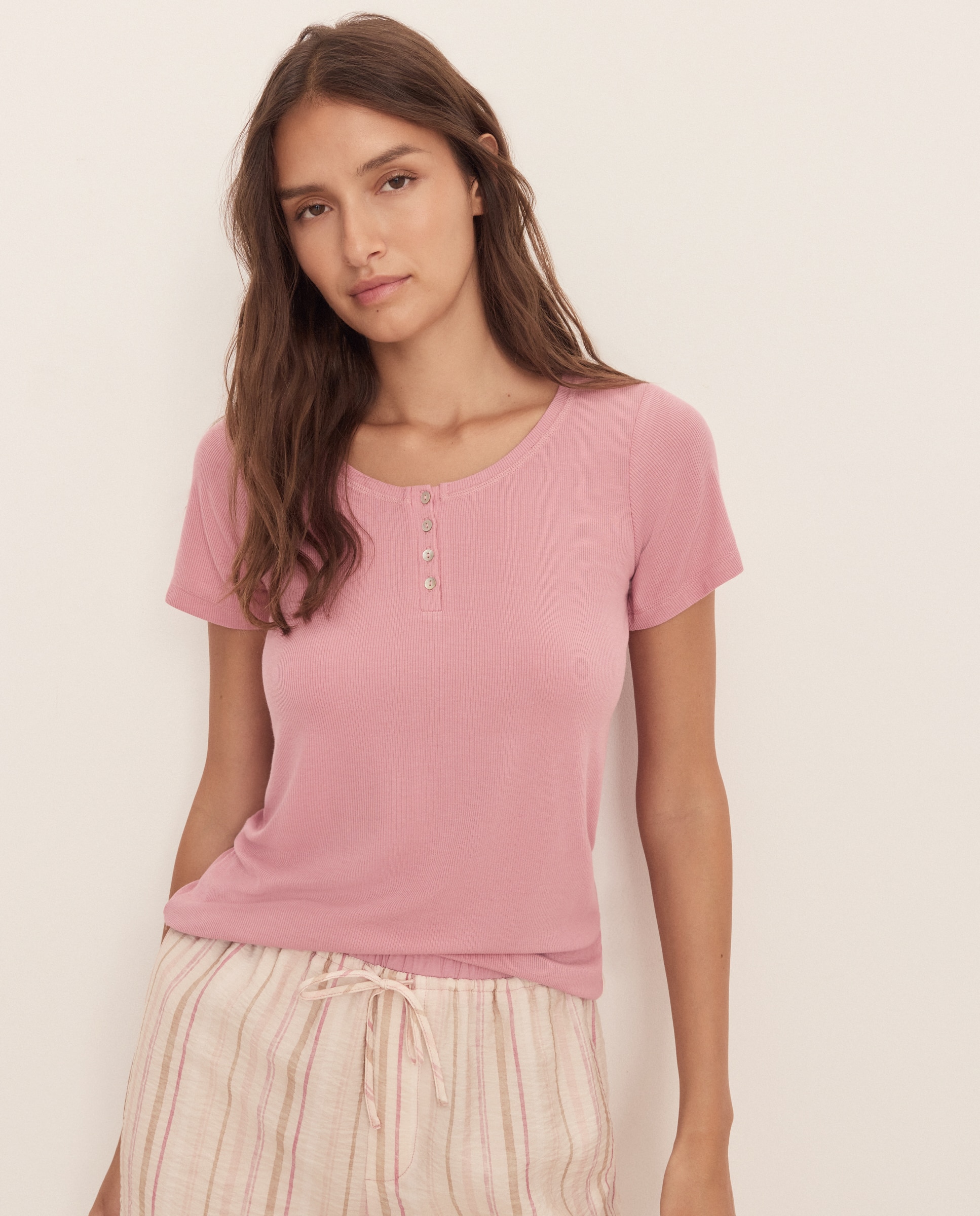 T-shirt de Decote Redondo Rosa-claro-1