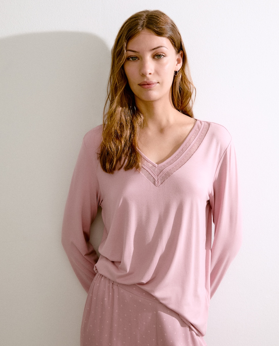 Camisola de pijama com manga comprida 200 Rosa-1