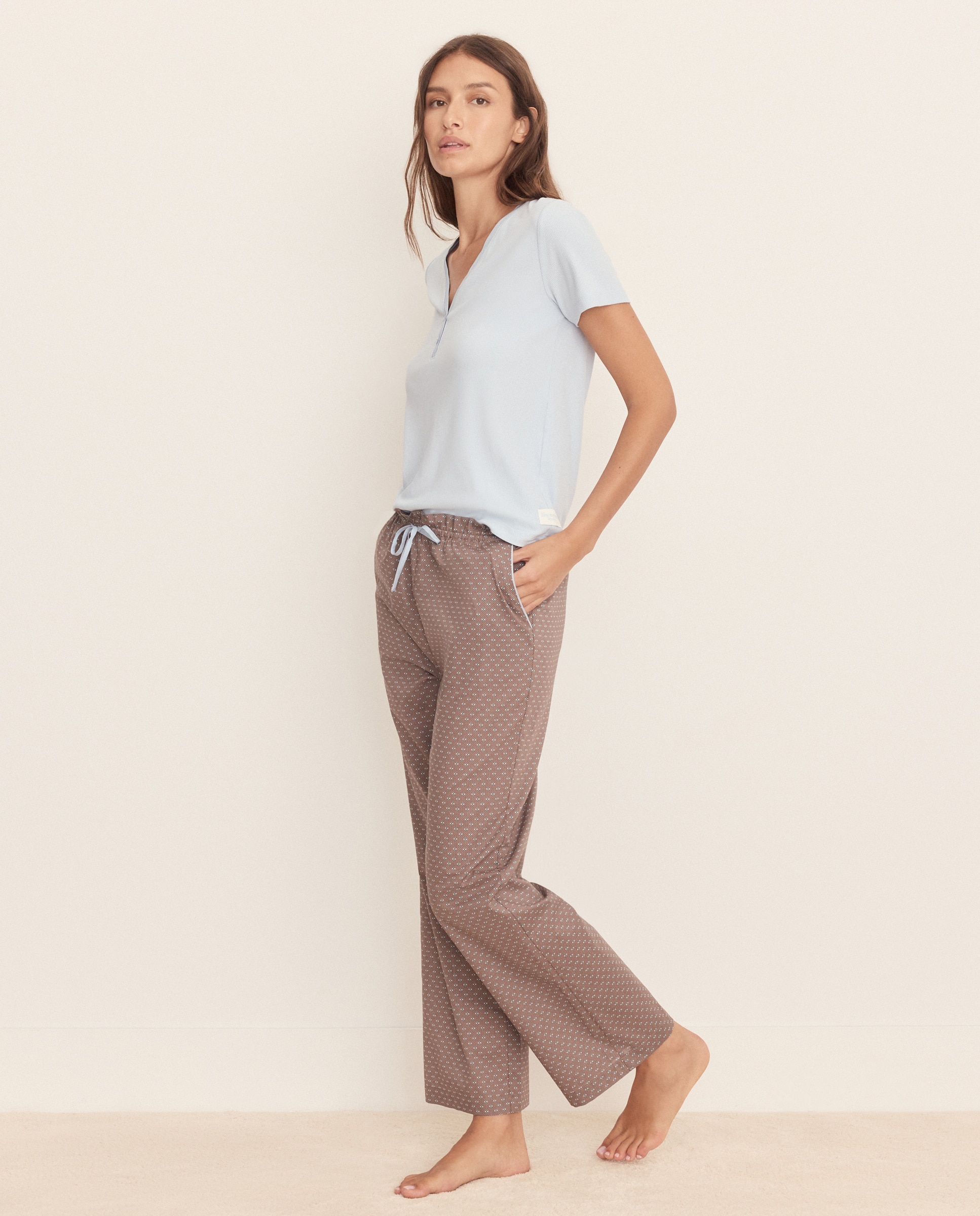 Camisola de Pijama com Decote em Bico com Botões 410 Azul Claro-2