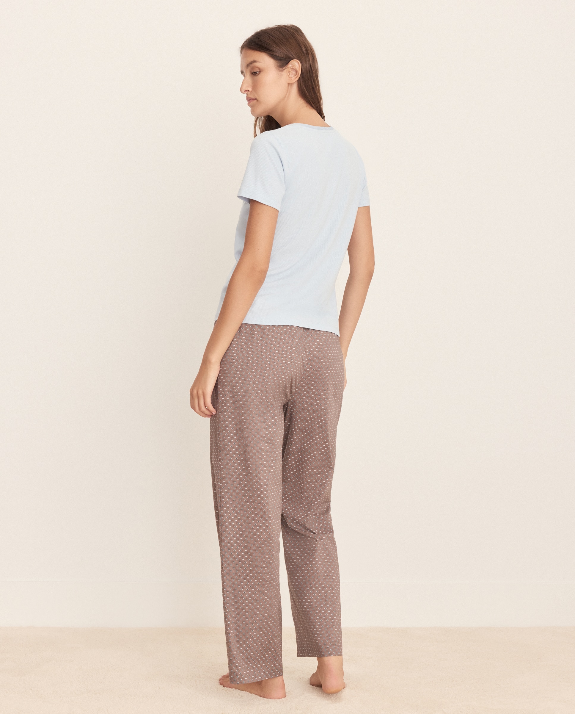 Camisola de Pijama com Decote em Bico com Botões 410 Azul Claro-3