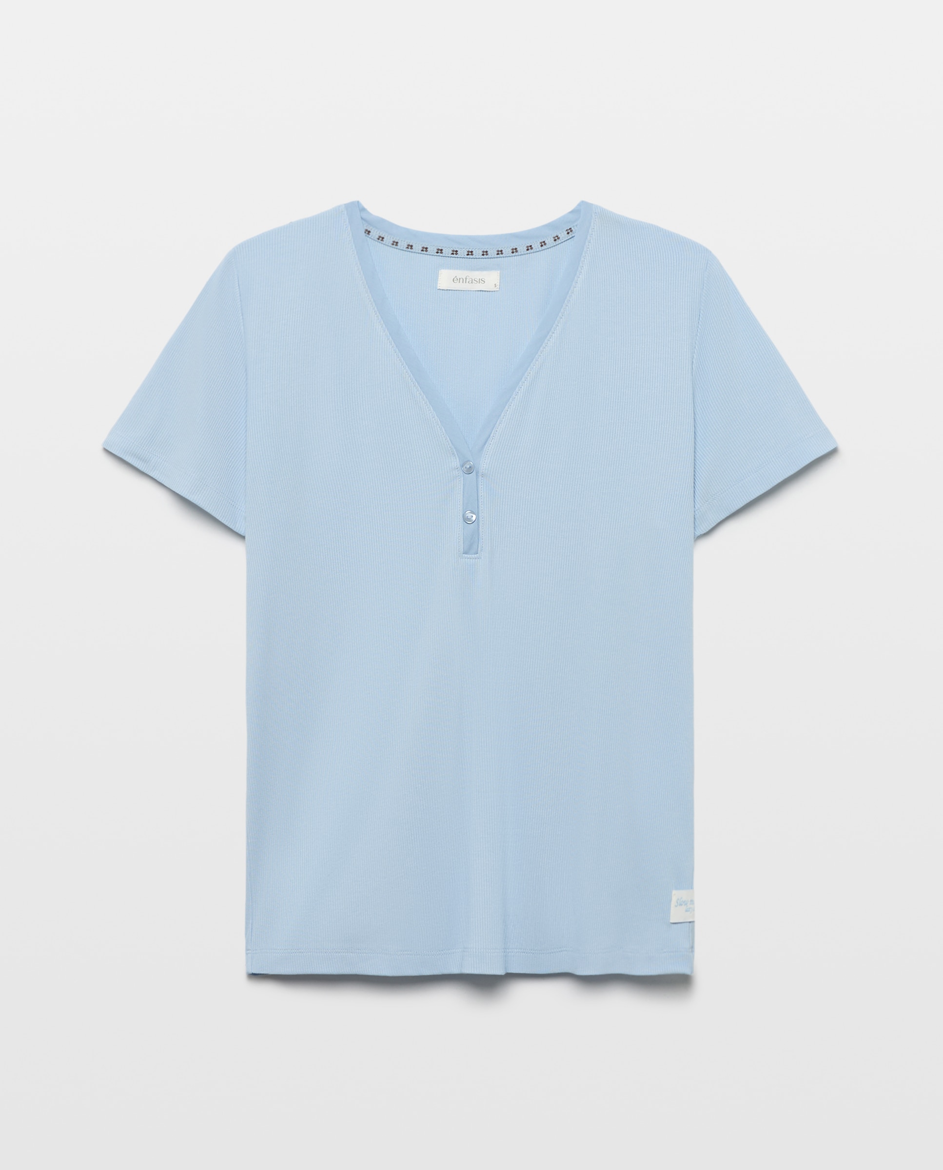 Camisola de Pijama com Decote em Bico com Botões 410 Azul Claro-4