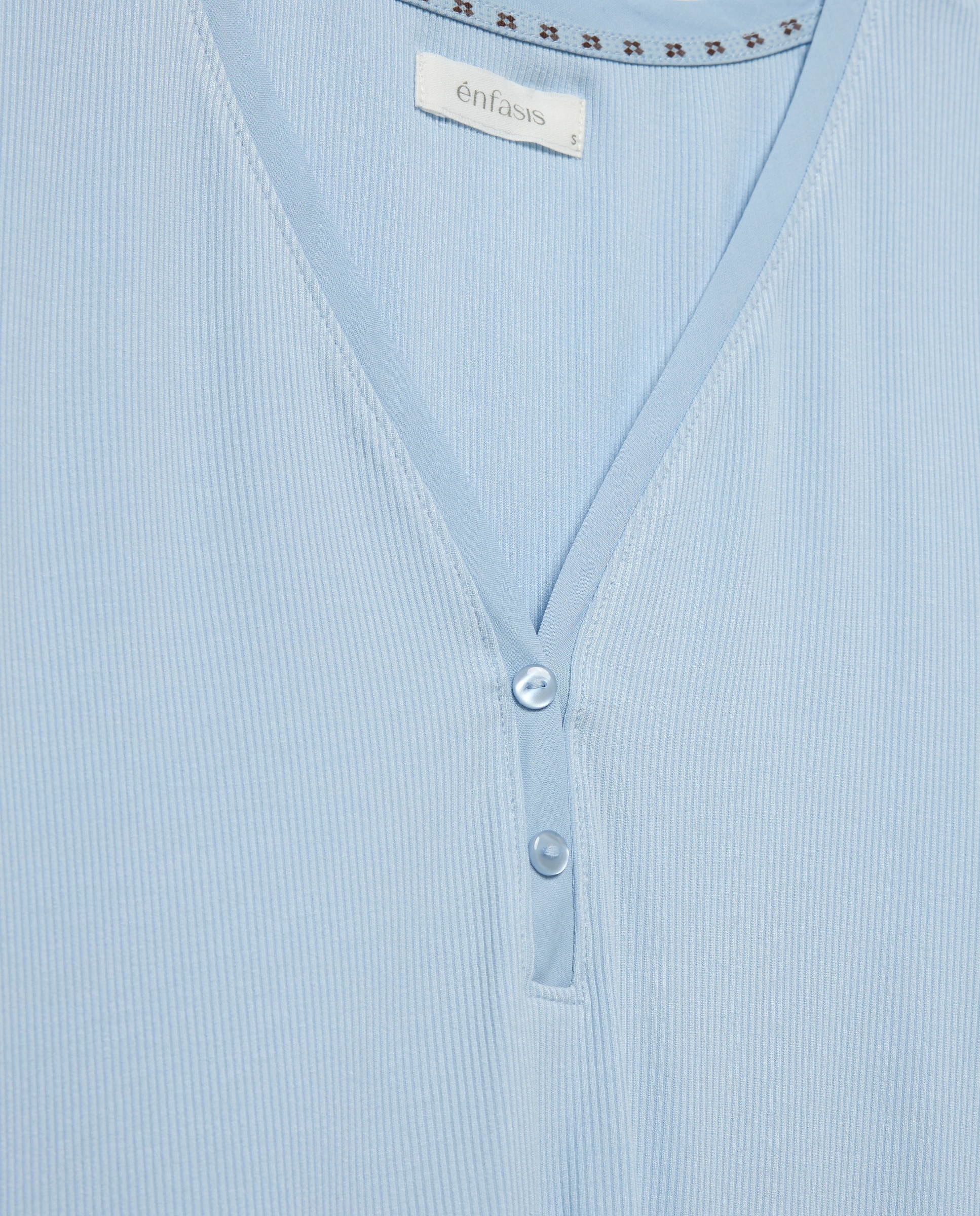 Camisola de Pijama com Decote em Bico com Botões 410 Azul Claro-5