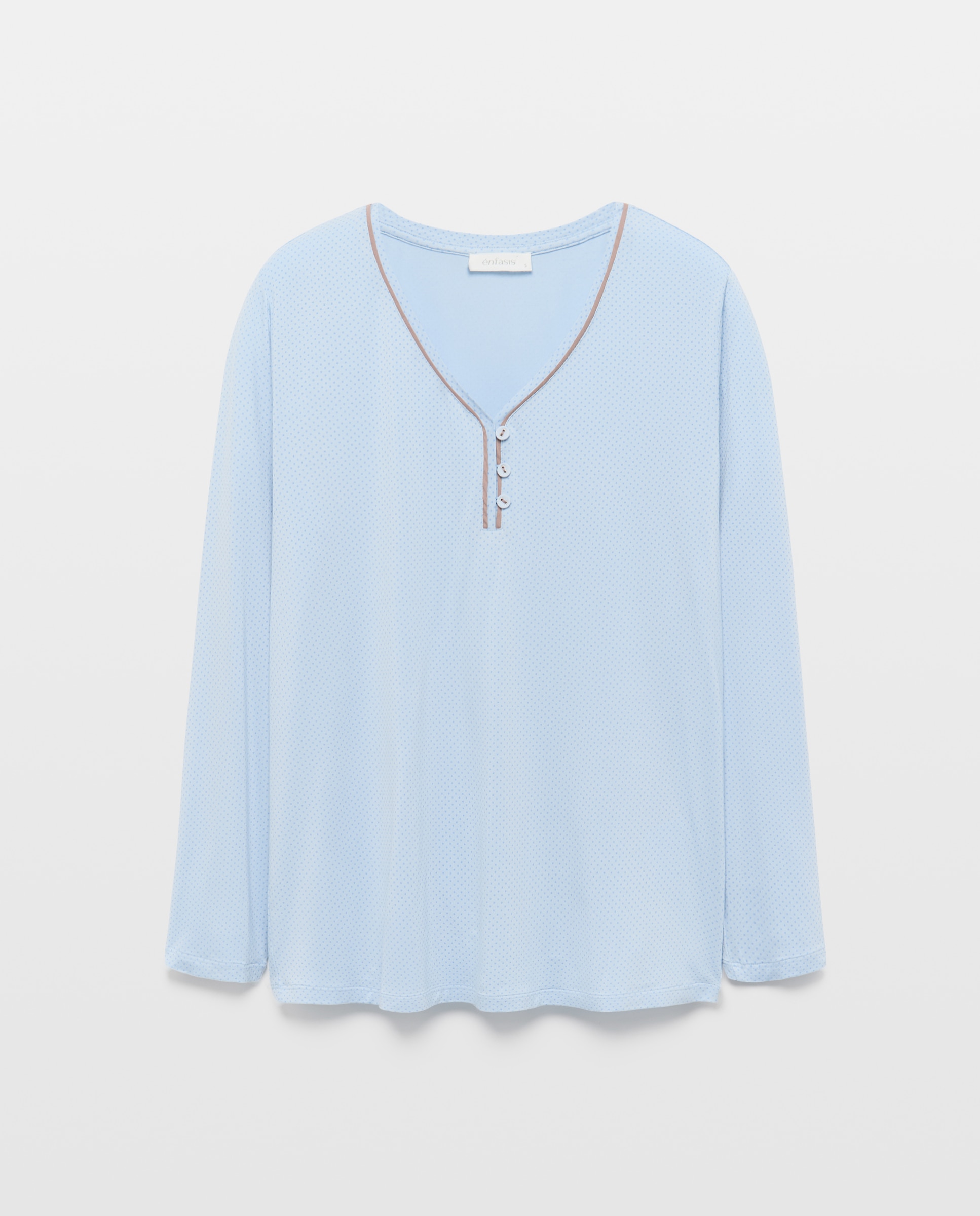 T-shirt com Decote em Bico Azul-4