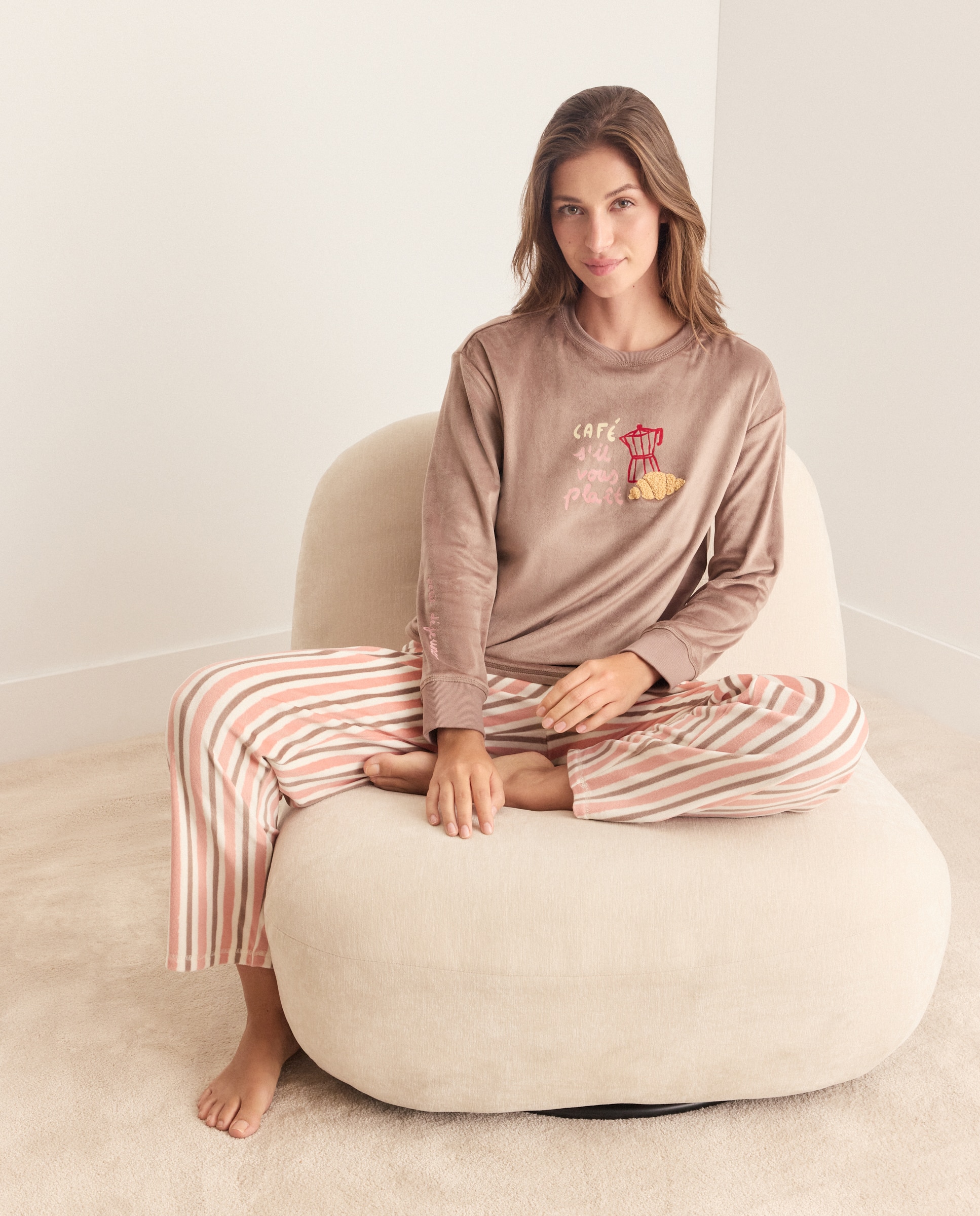 Camiseta de pijama lisa de mujer - Énfasis - Marrón Marrón-2