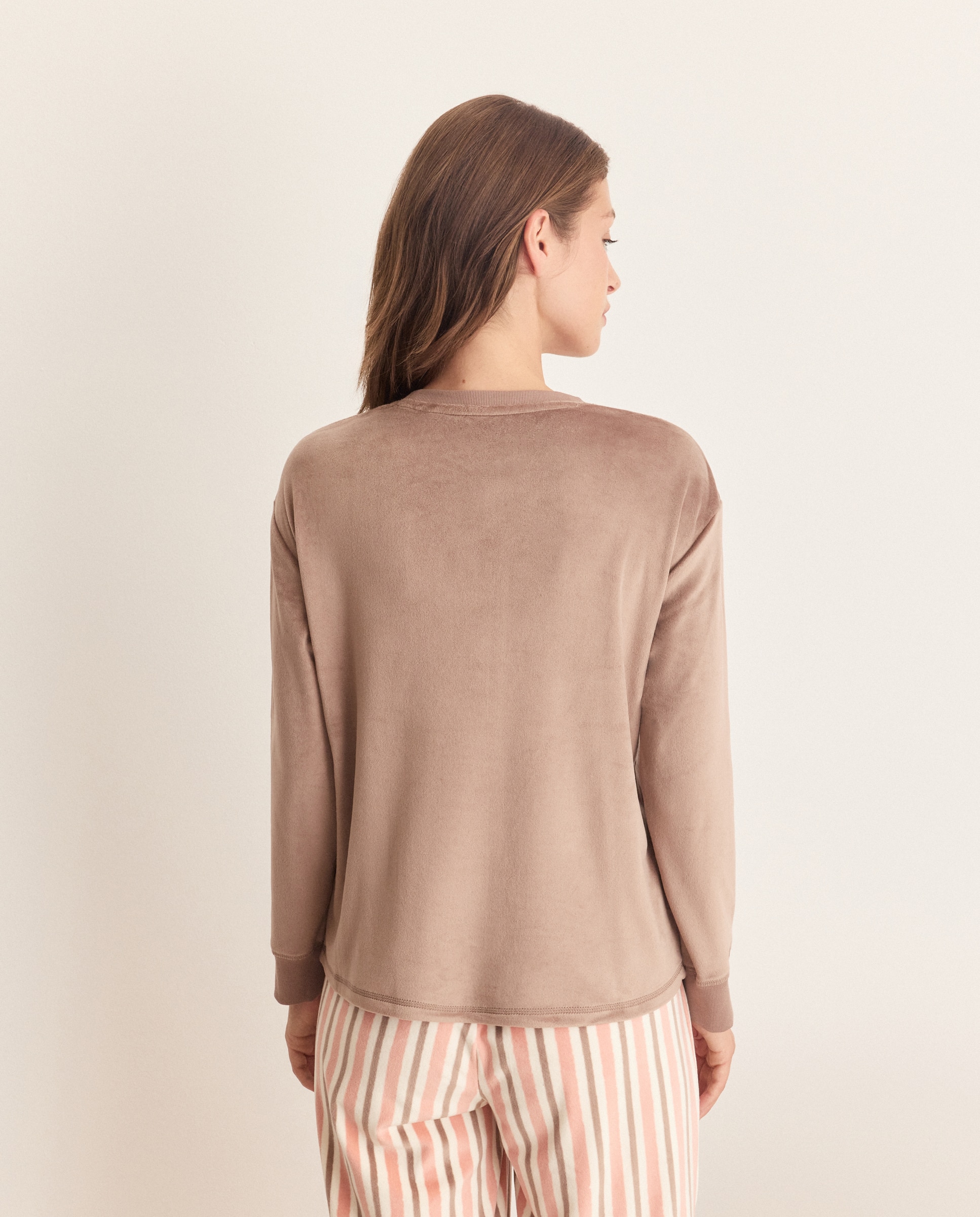 Camiseta de pijama lisa de mujer - Énfasis - Marrón Marrón-3