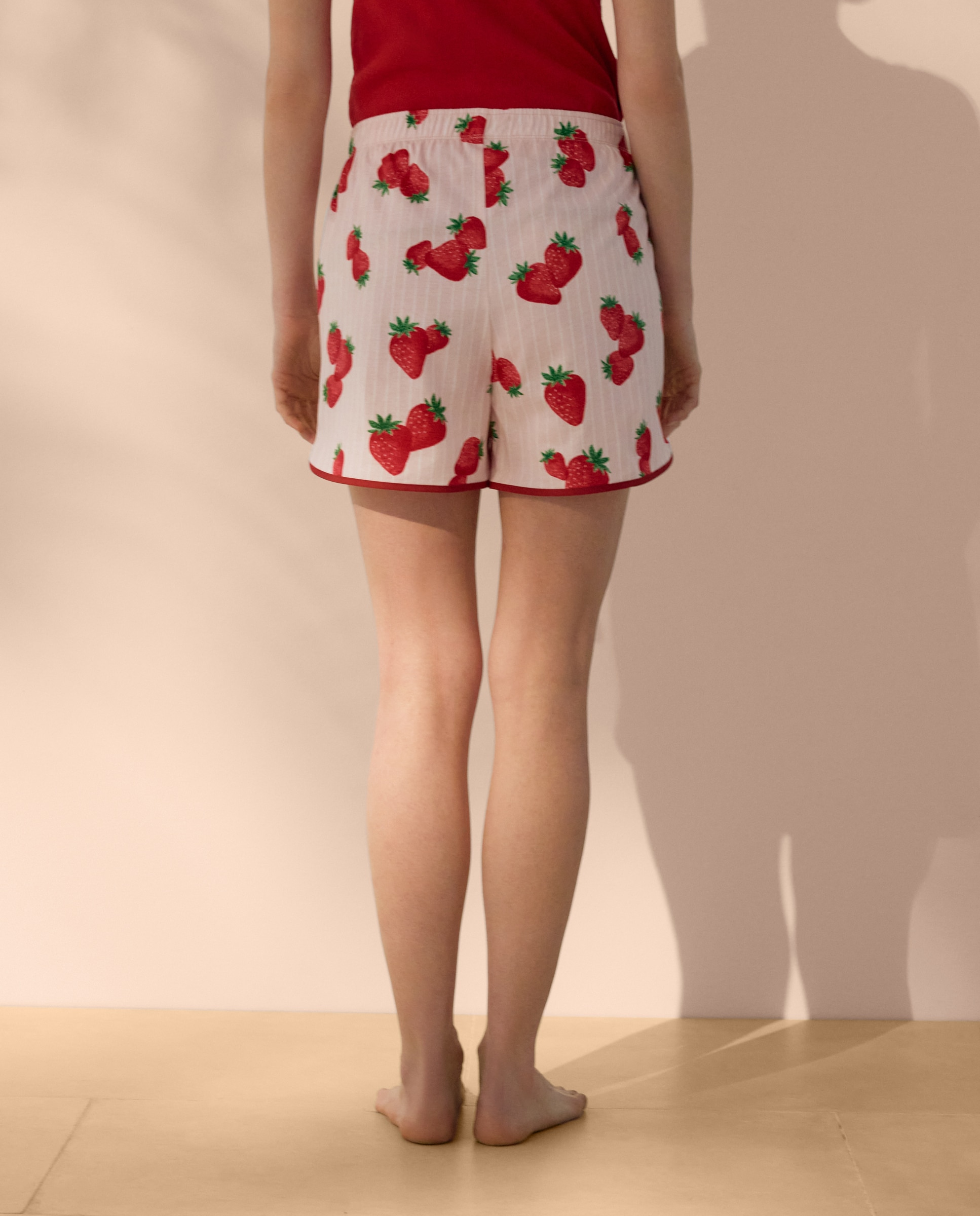 Calções de Pijama com Estampado às Riscas e de Morangos Rosa-claro-3