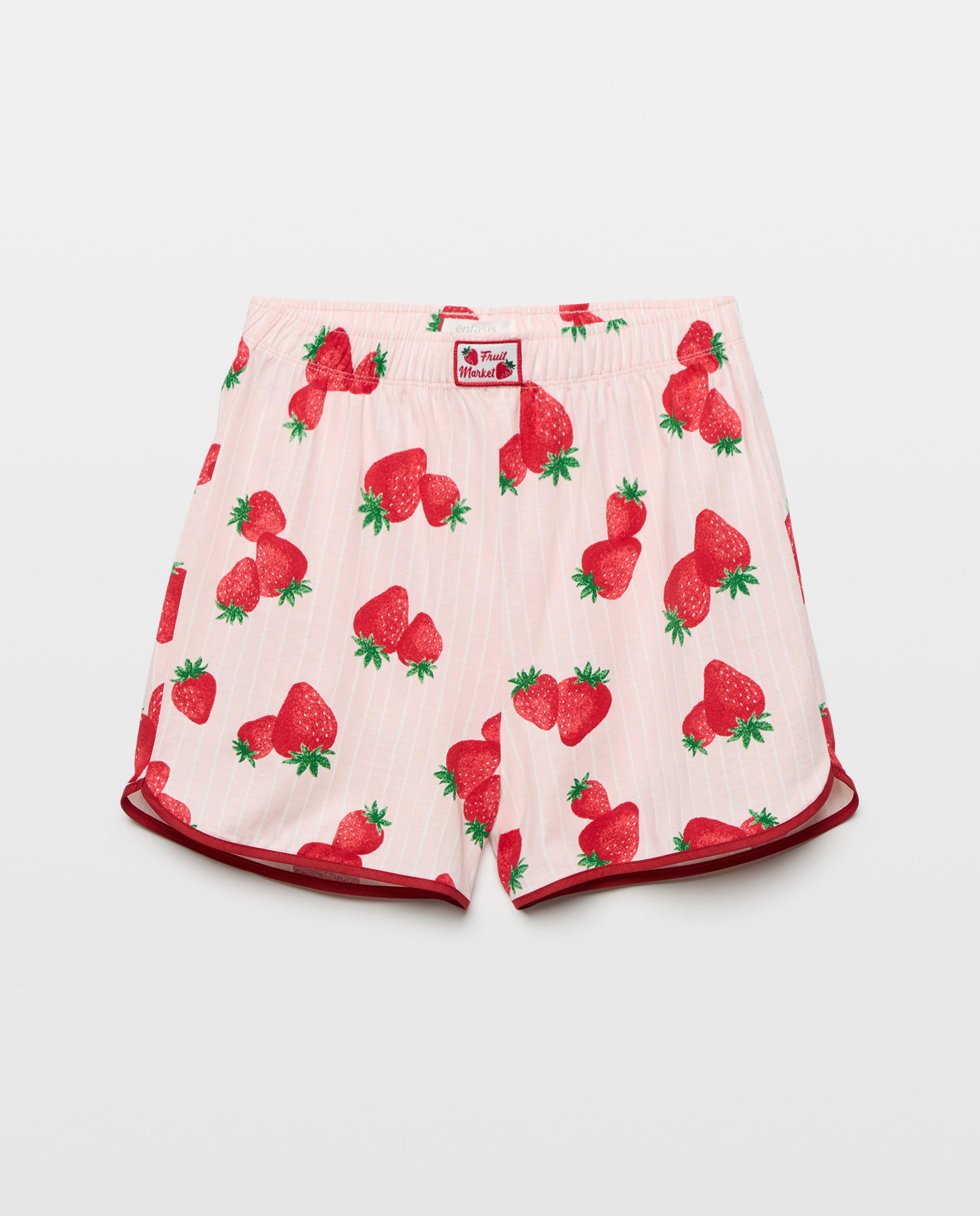 Calções de Pijama com Estampado às Riscas e de Morangos Rosa-claro-4