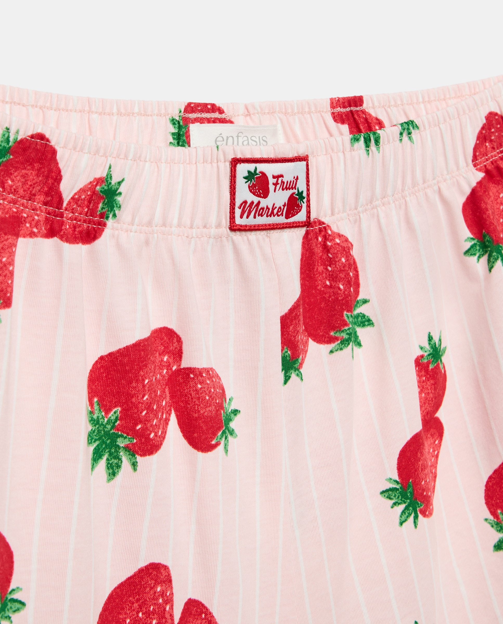 Calções de Pijama com Estampado às Riscas e de Morangos Rosa-claro-5