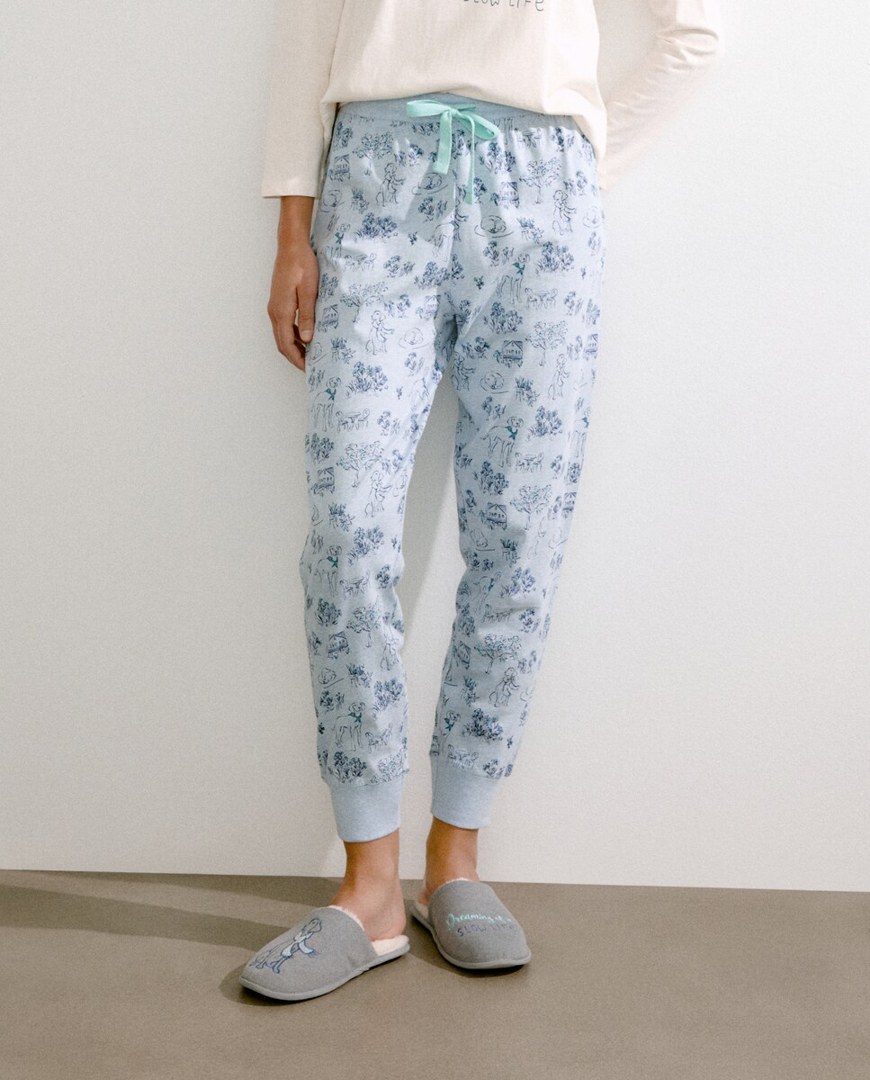 Calças de Pijama com Estampado Azul-2
