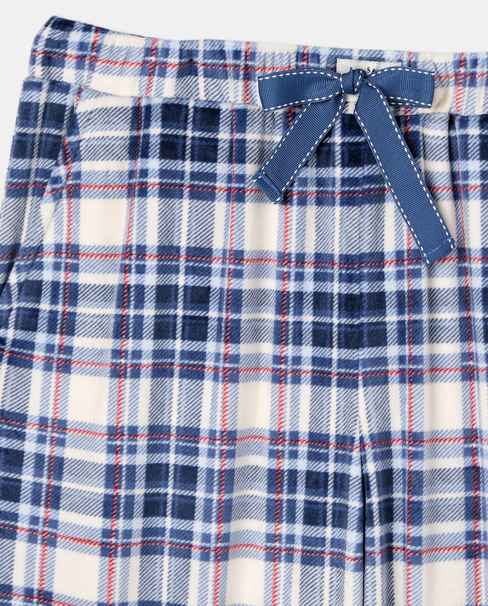 Calças de Pijama Regular aos Quadrados Azul-5