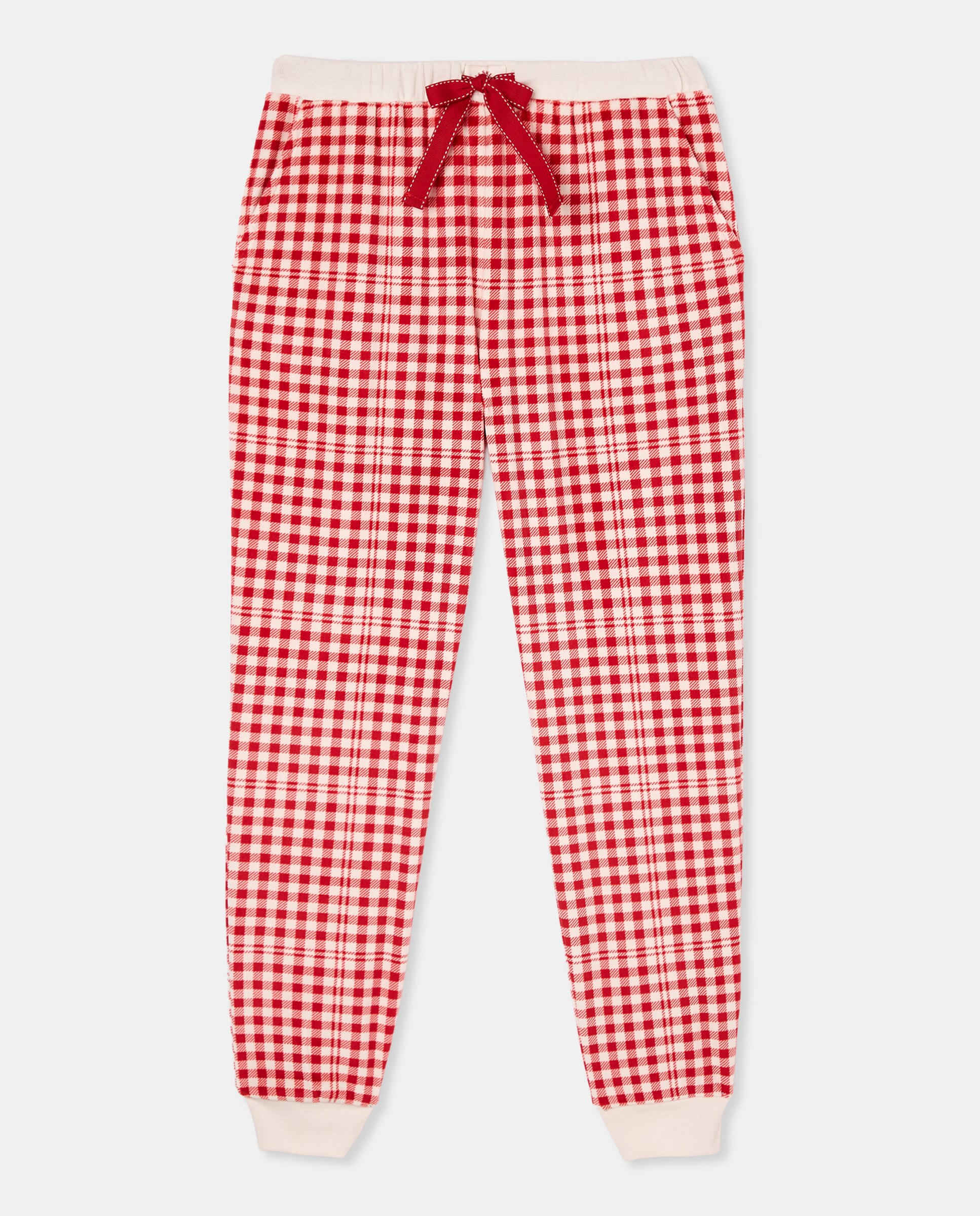 Calças de pijama aos quadrados Vermelho-4