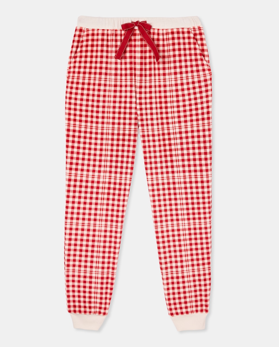 Calças de pijama aos quadrados Vermelho-4