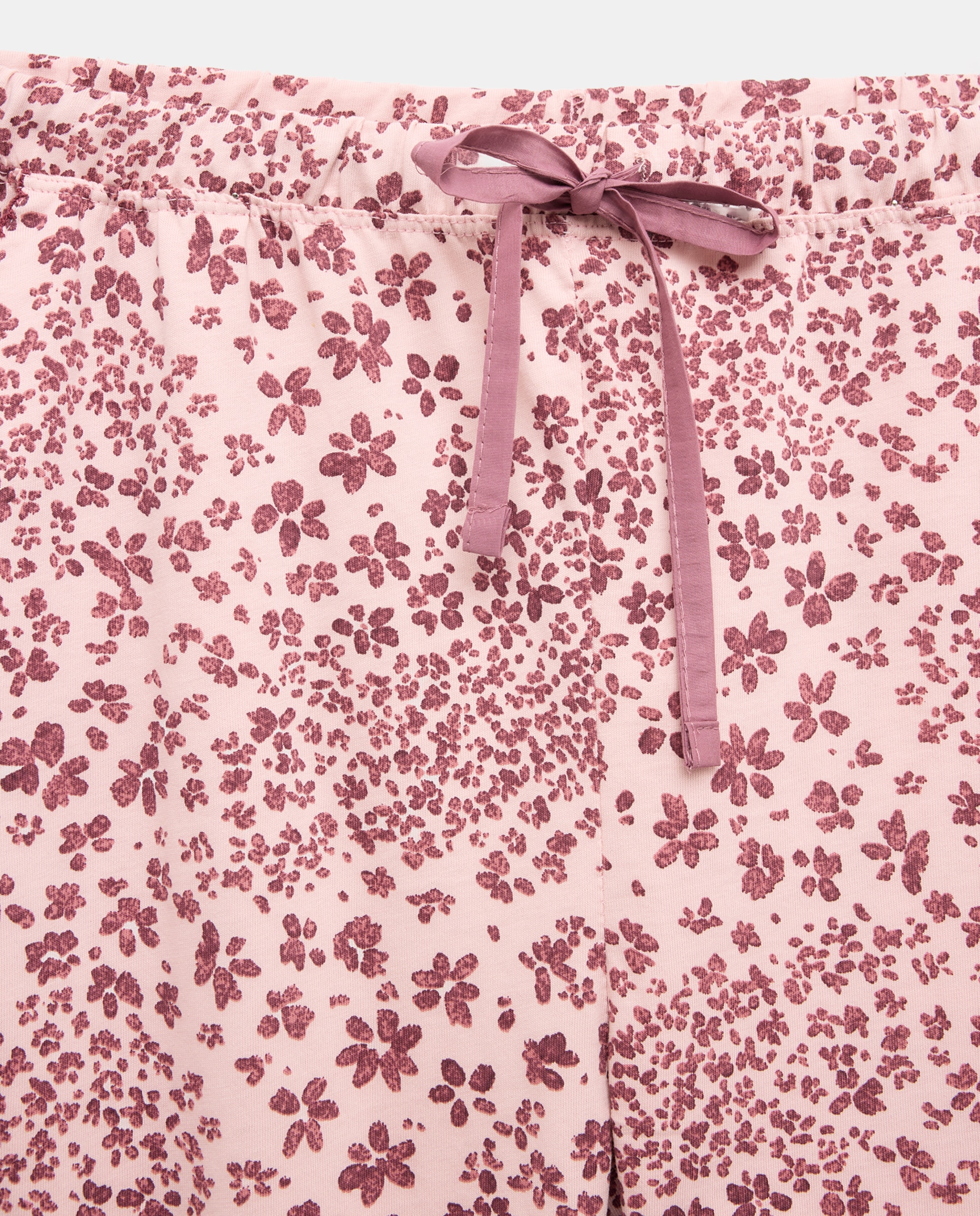 Calças de Pijama com Estampado Floral e Detalhes de Piconela Rosa-5