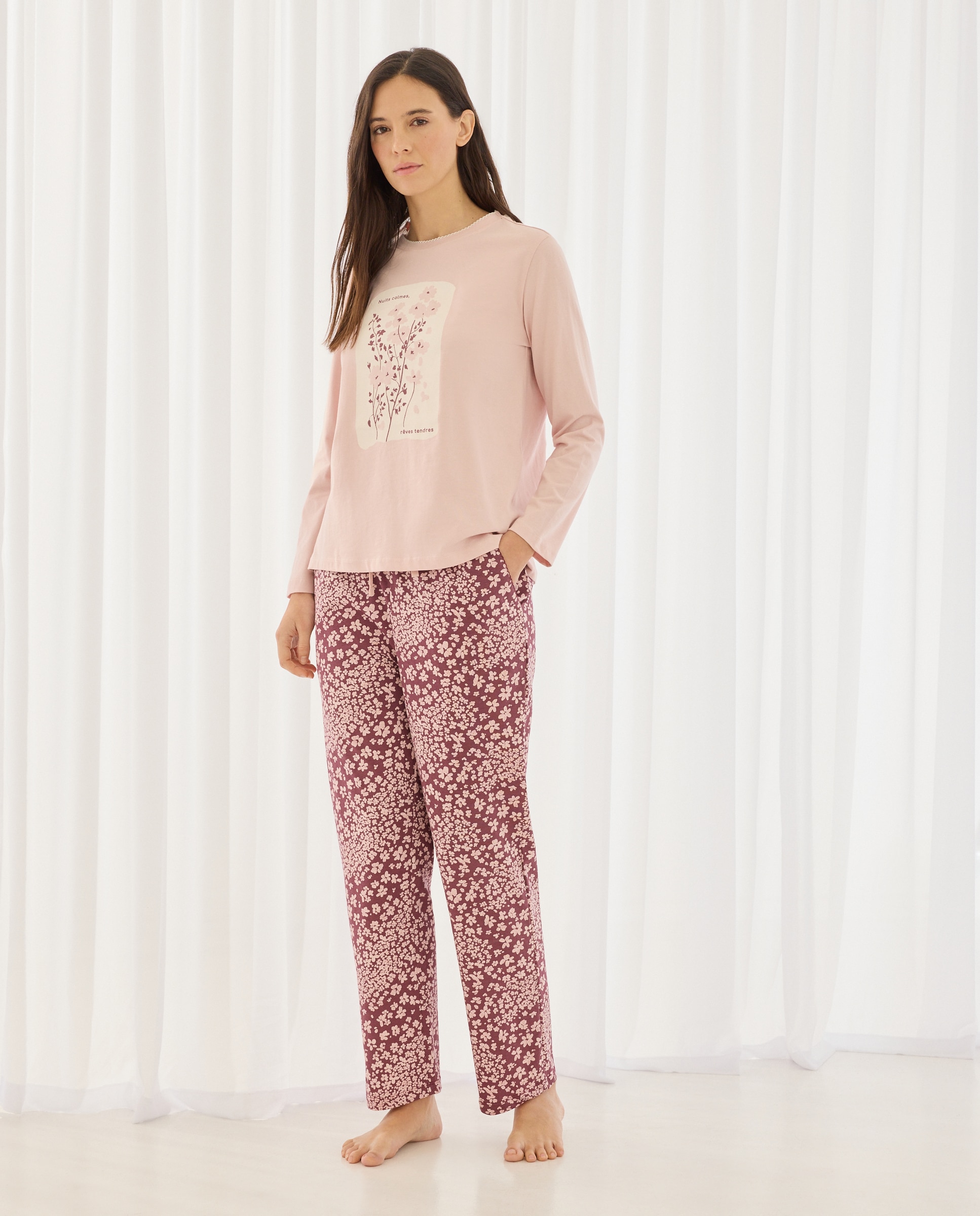 Imagem 0 de Calças de Pijama com Estampado Floral e Detalhes de Piconela