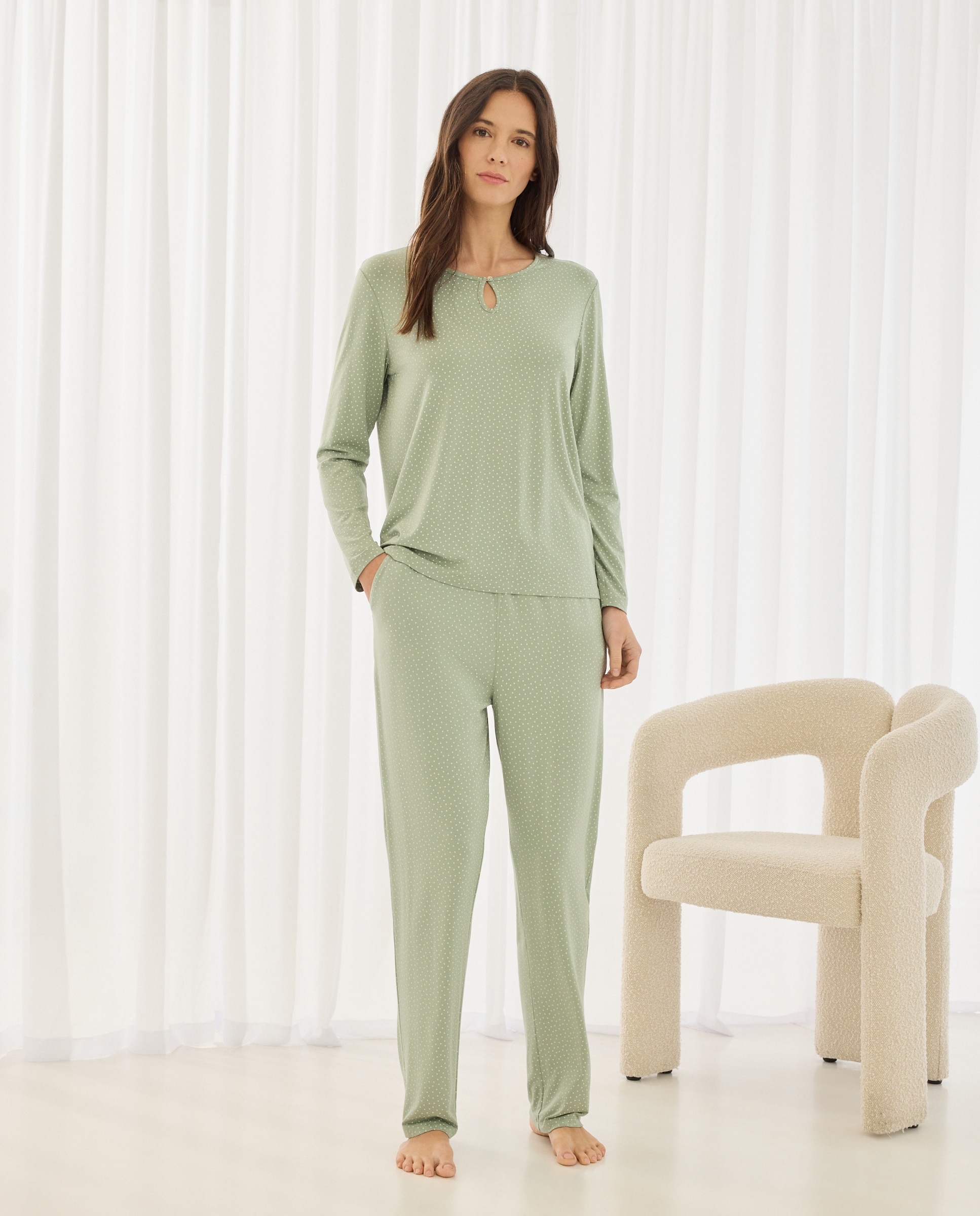 Calças de Viscose Estampadas Verde-1