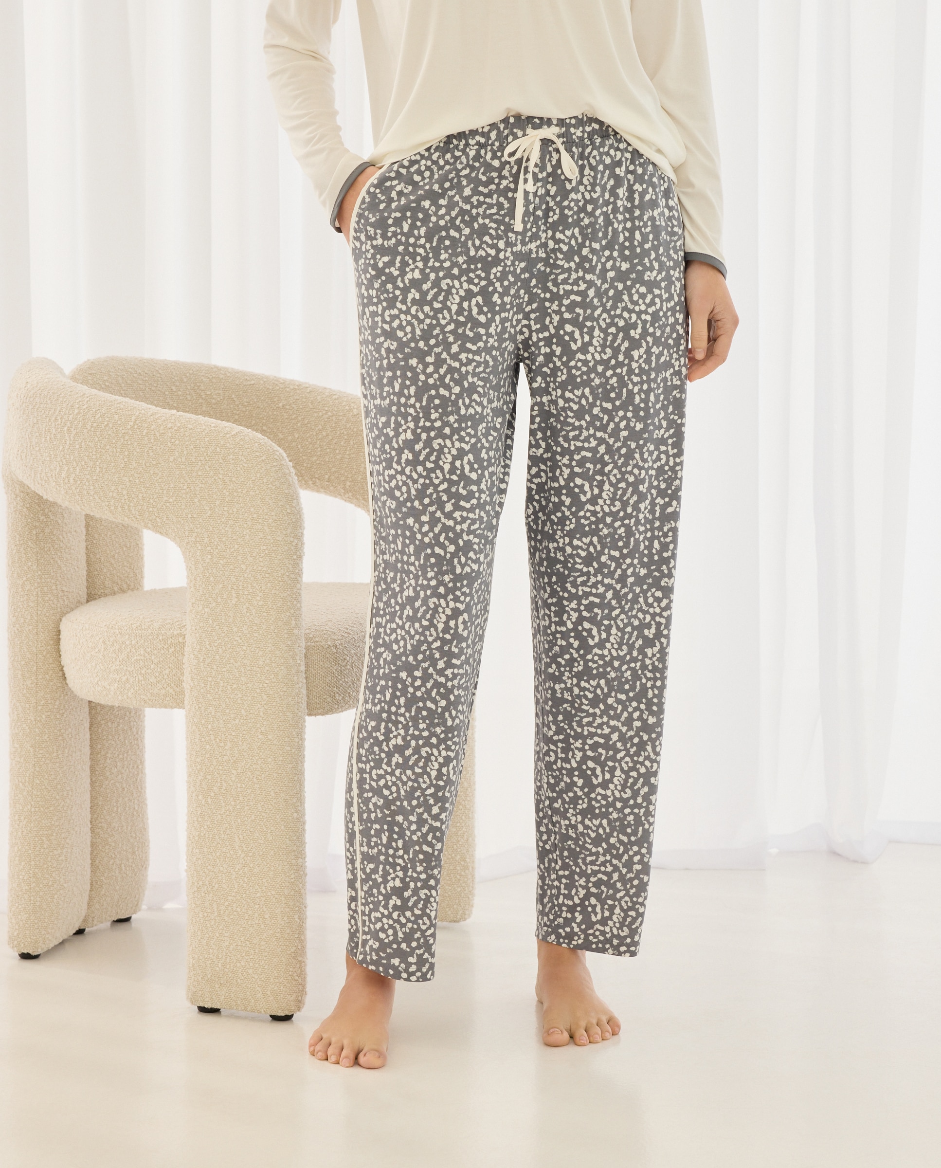 Calças de Pijama com Estampado Floral Branco-2