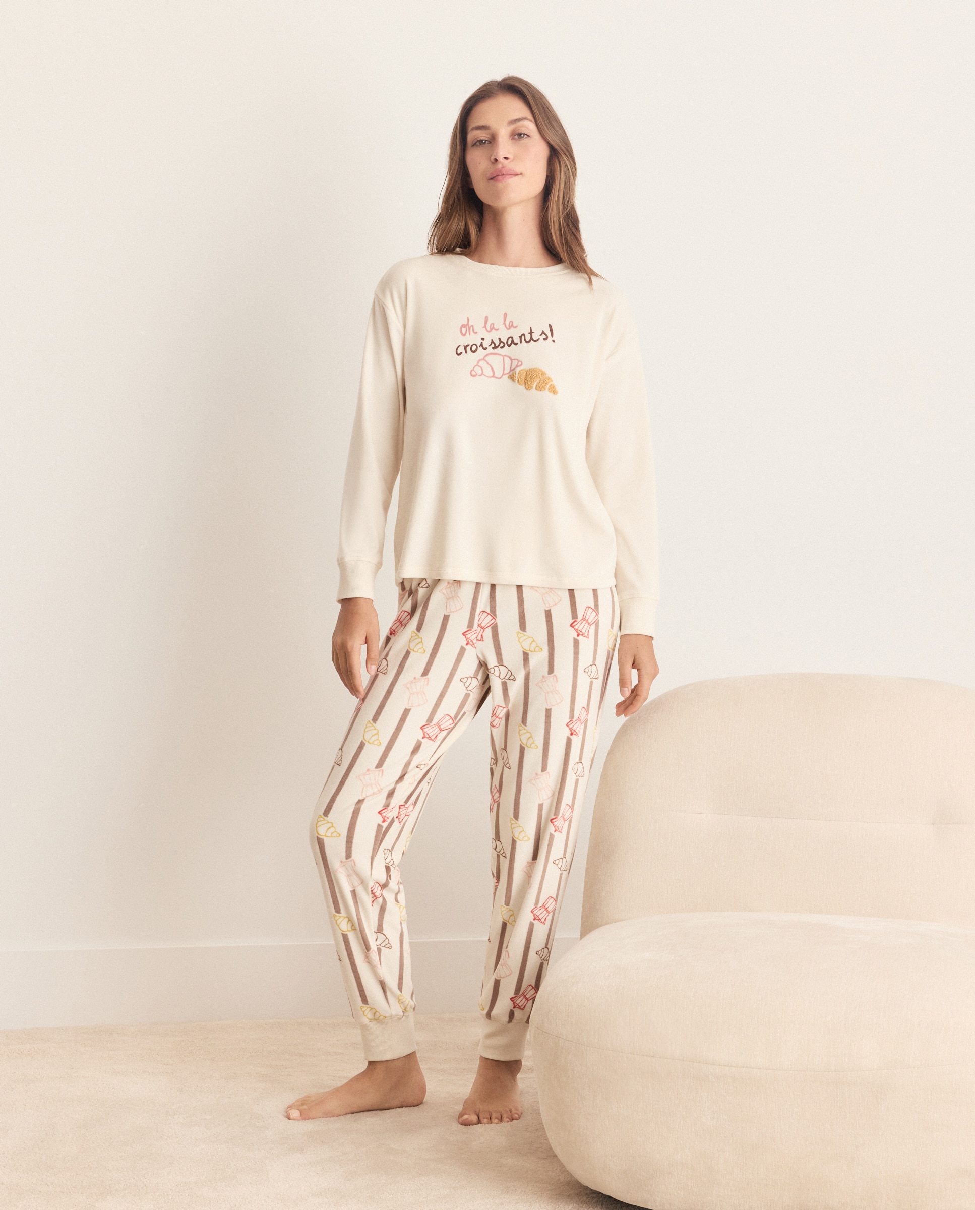Imagen 0 de Pantalón de pijama estampado de mujer Marrón