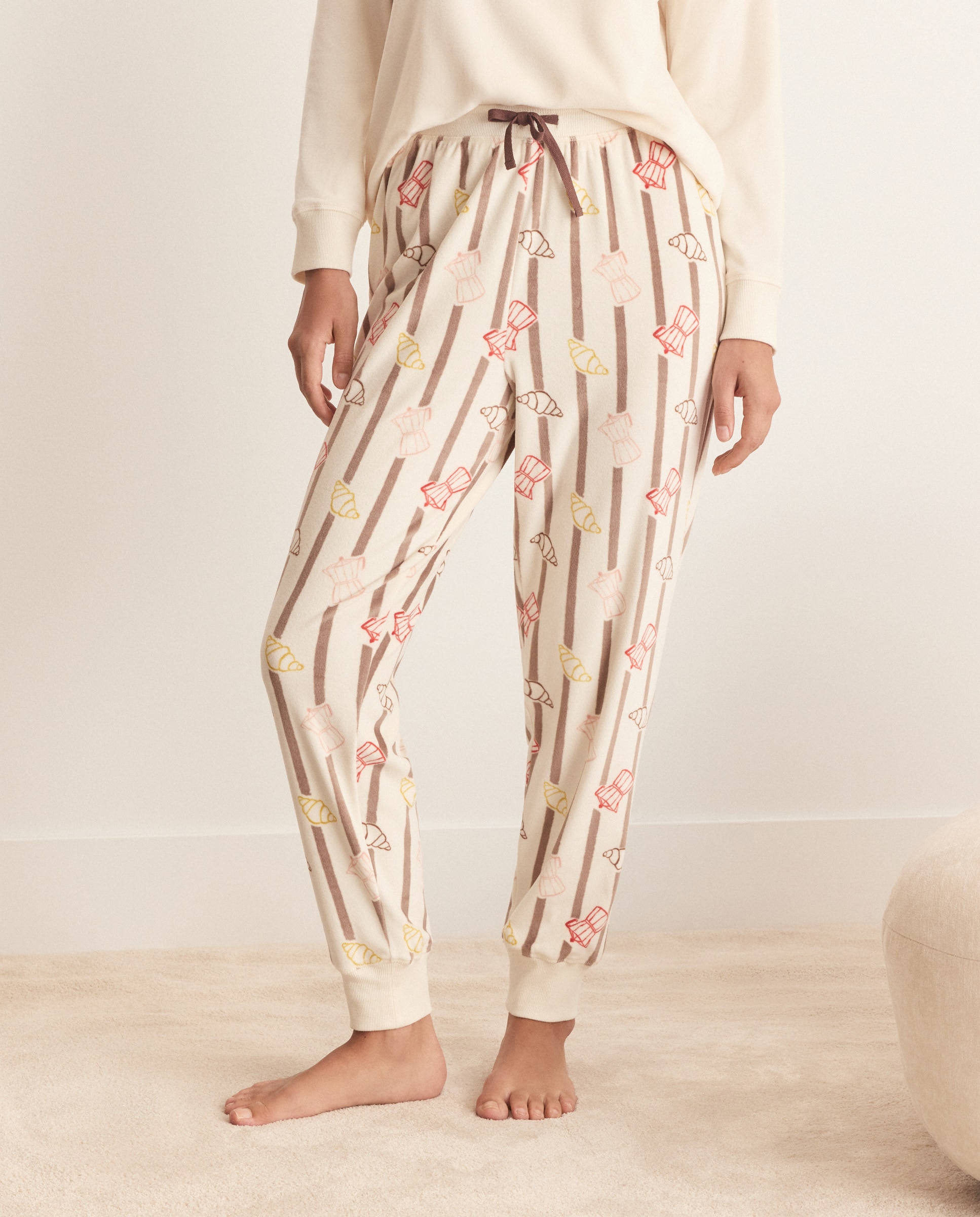 Pantalón de pijama estampado de mujer - Énfasis - Marrón Marrón-2