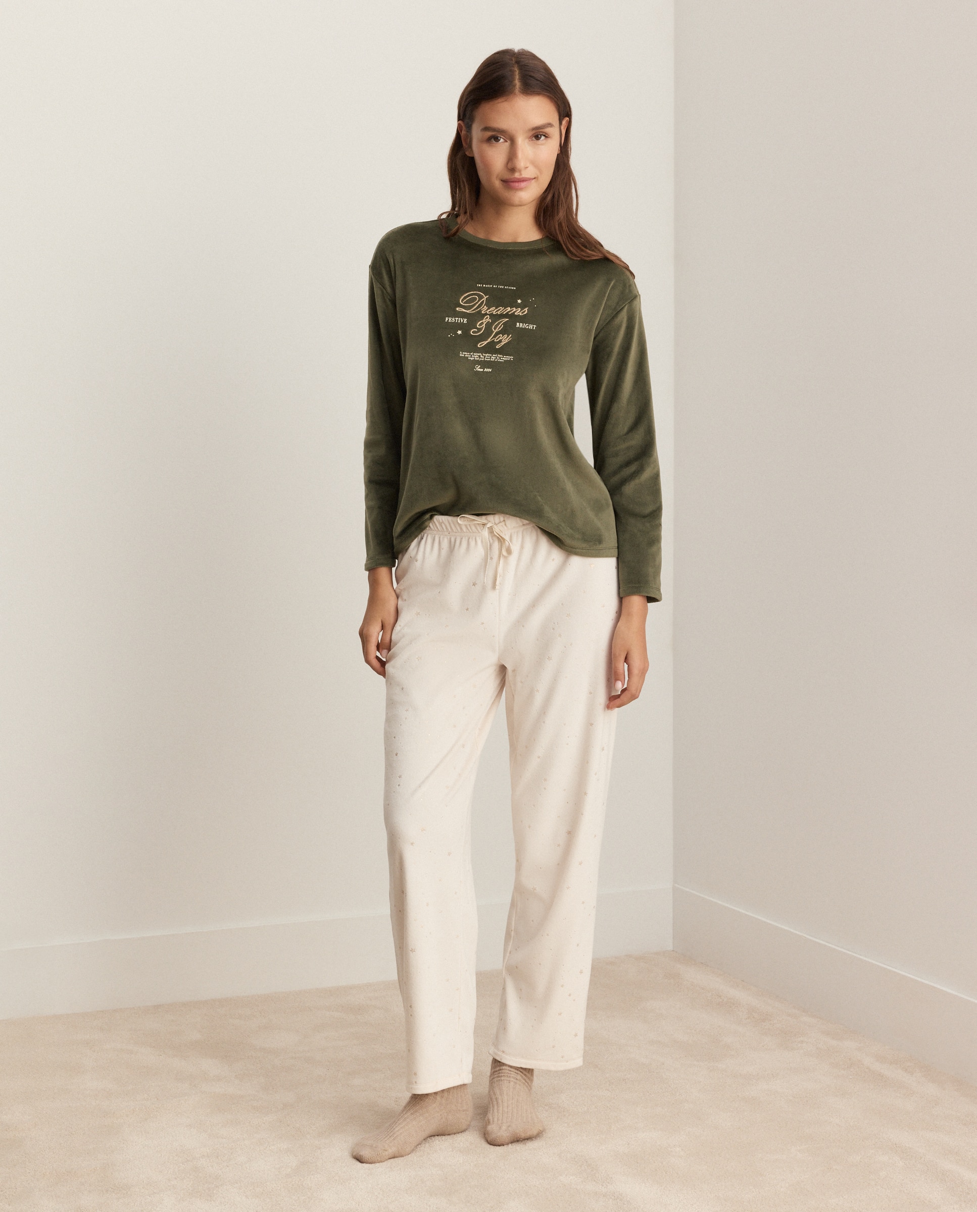 Imagen 1 de Pantalón pijama de mujer recto navidad - Énfasis - 120 Crudo 120 Crudo