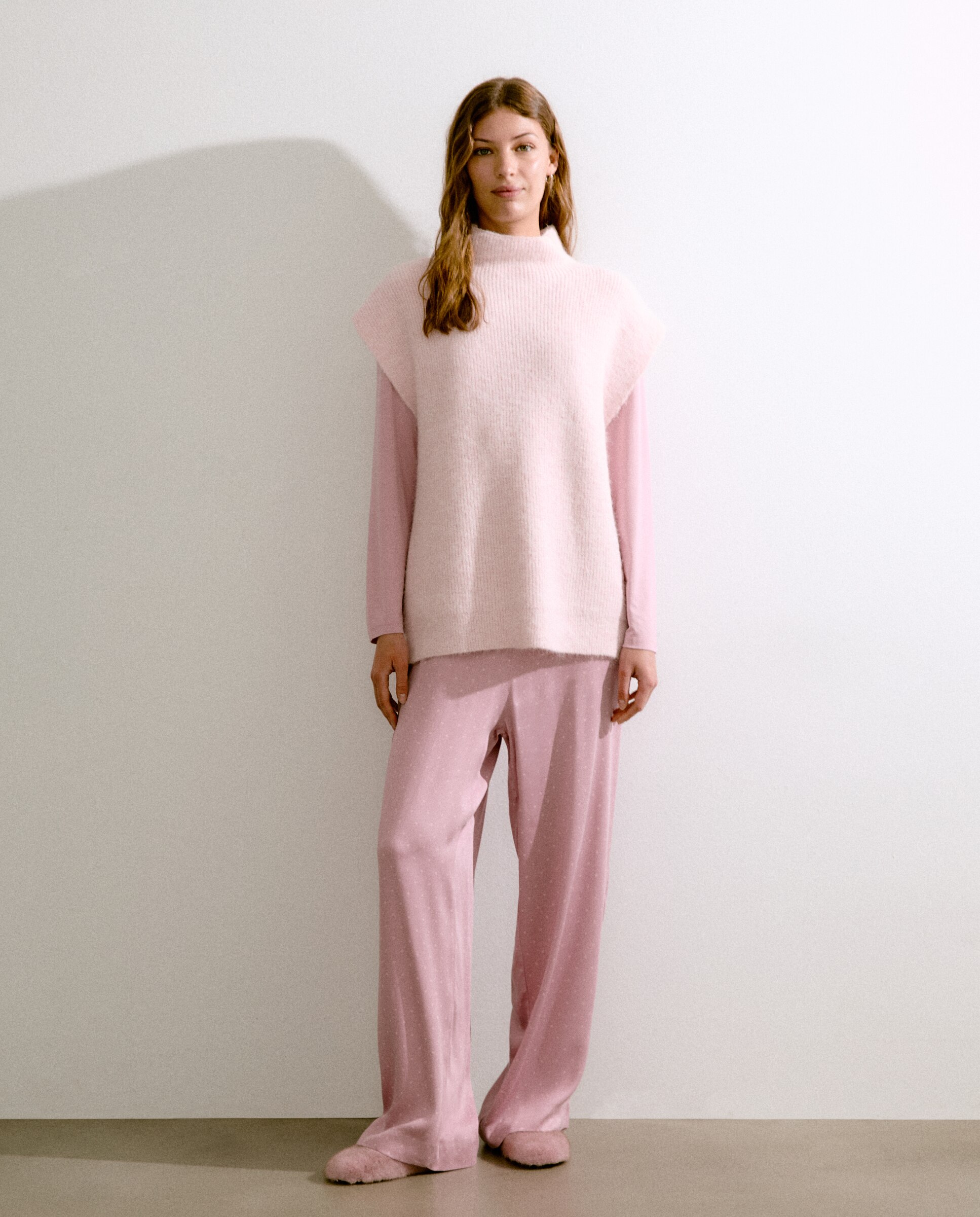 Colete de Gola Alta Rosa-claro-1