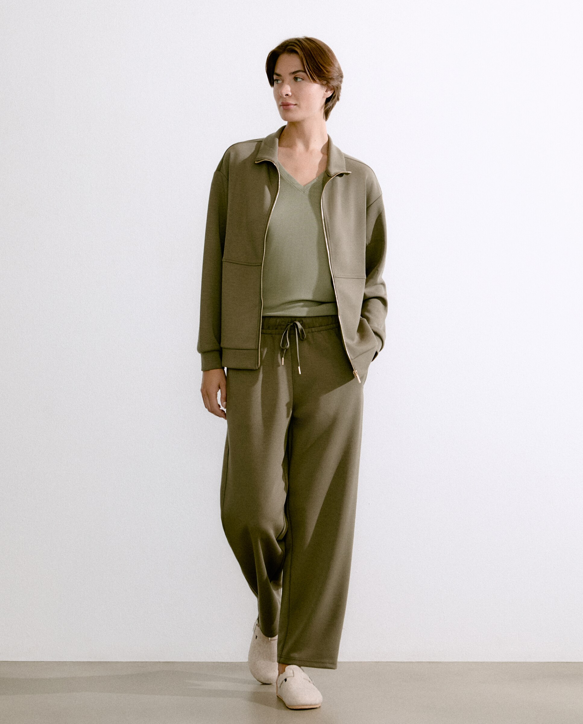 Casaco com fecho de correr e bolsos Verde-2