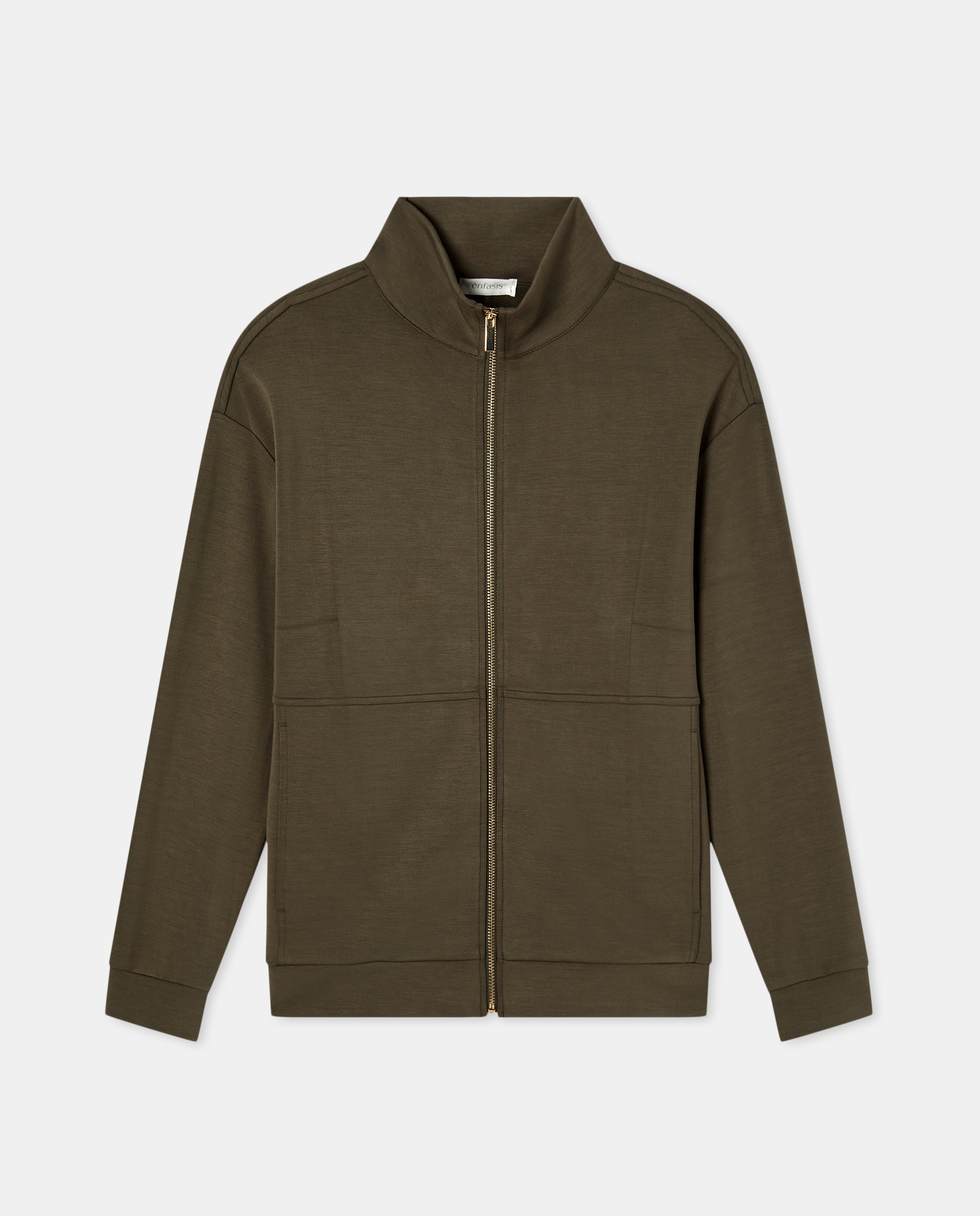 Casaco com fecho de correr e bolsos Verde-4