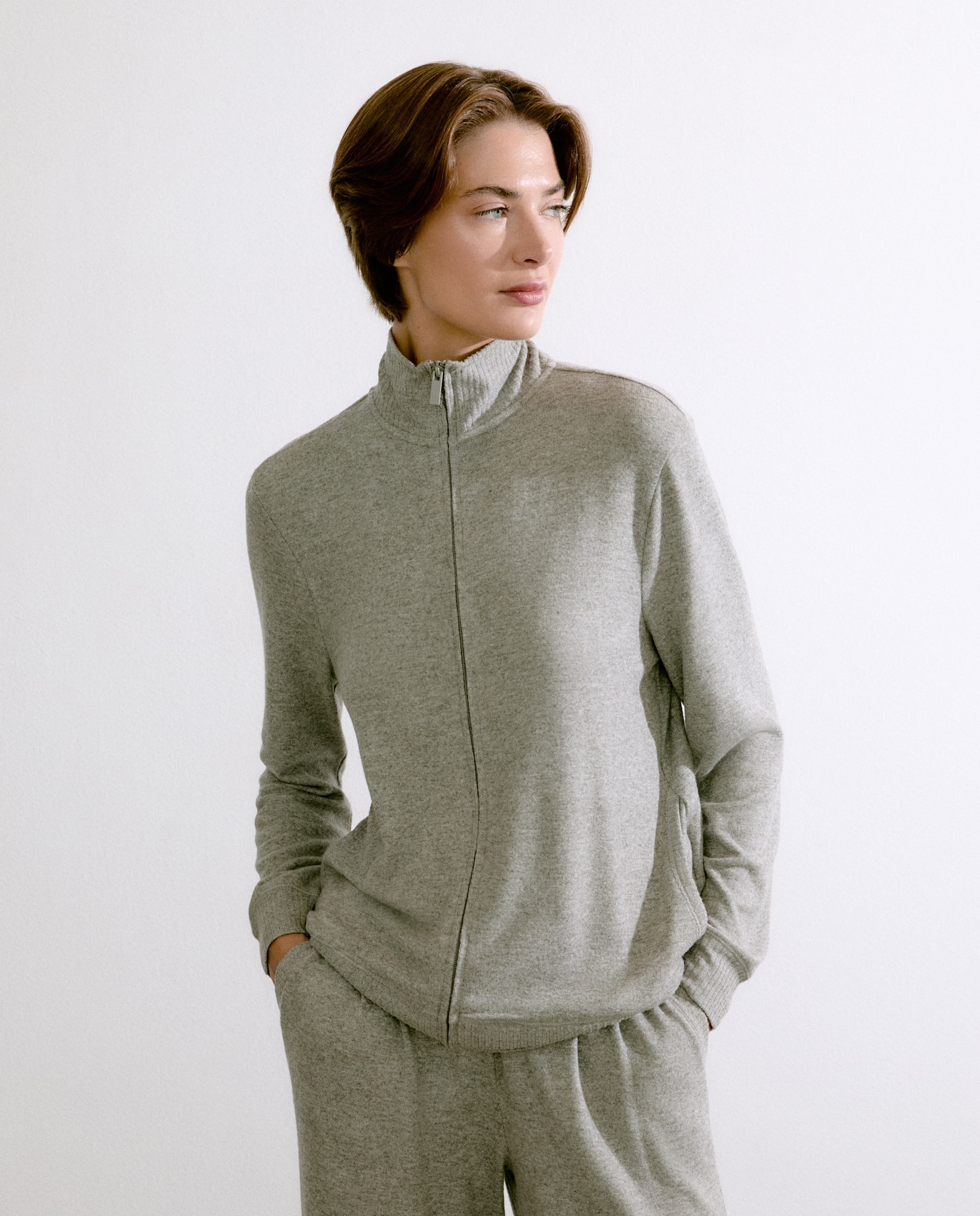 Sweatshirt com Fecho de Correr 820 Cinzento Médio-1