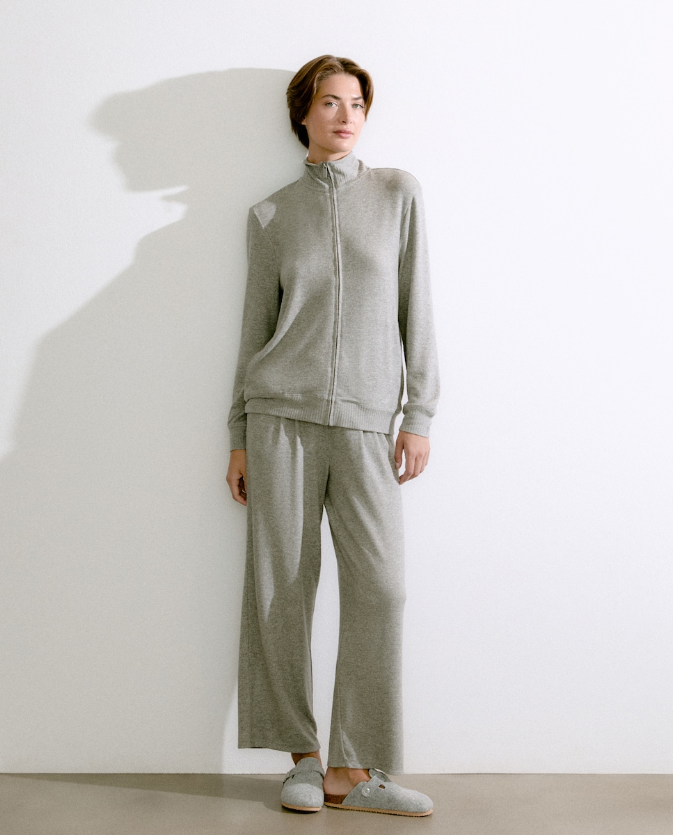 Sweatshirt com Fecho de Correr 820 Cinzento Médio-2